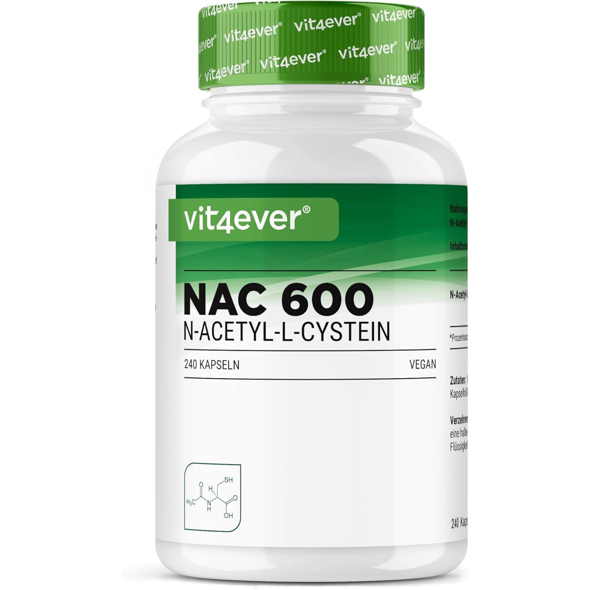 N-Acetyl L-Cysteïne (NAC) 600mg | 240 vegan capsules | Vit4ever