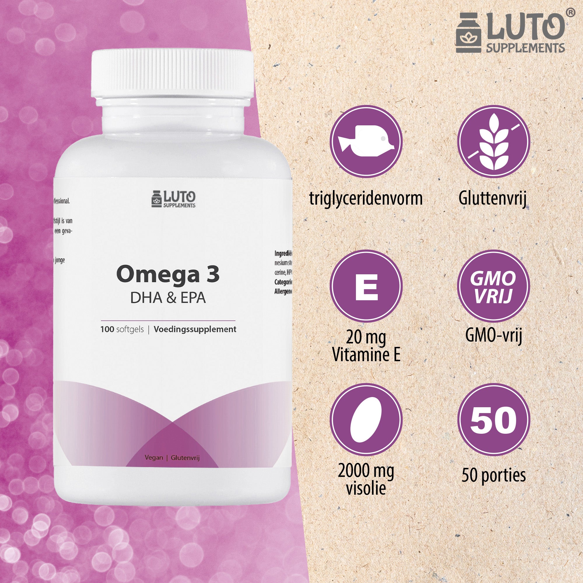 Omega 3 | DHA & EPA | Ethylester vorm | 515 mg | 100 softgels (3 maanden voorraad) | Met vitamine E | LUTO Supplements