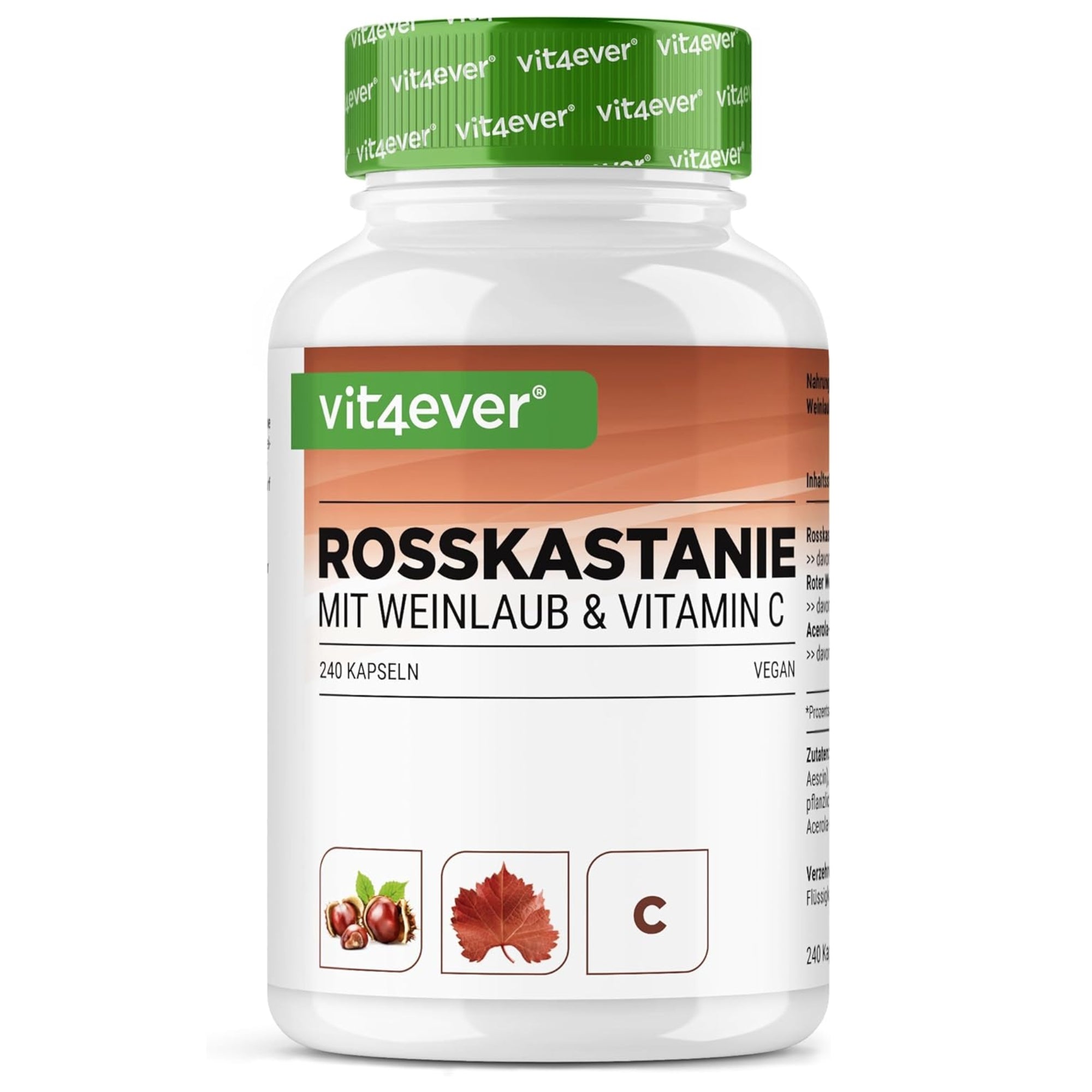 Paardenkastanje & Rood Wingerd met Vitamine C | 240 capsules | vit4ever