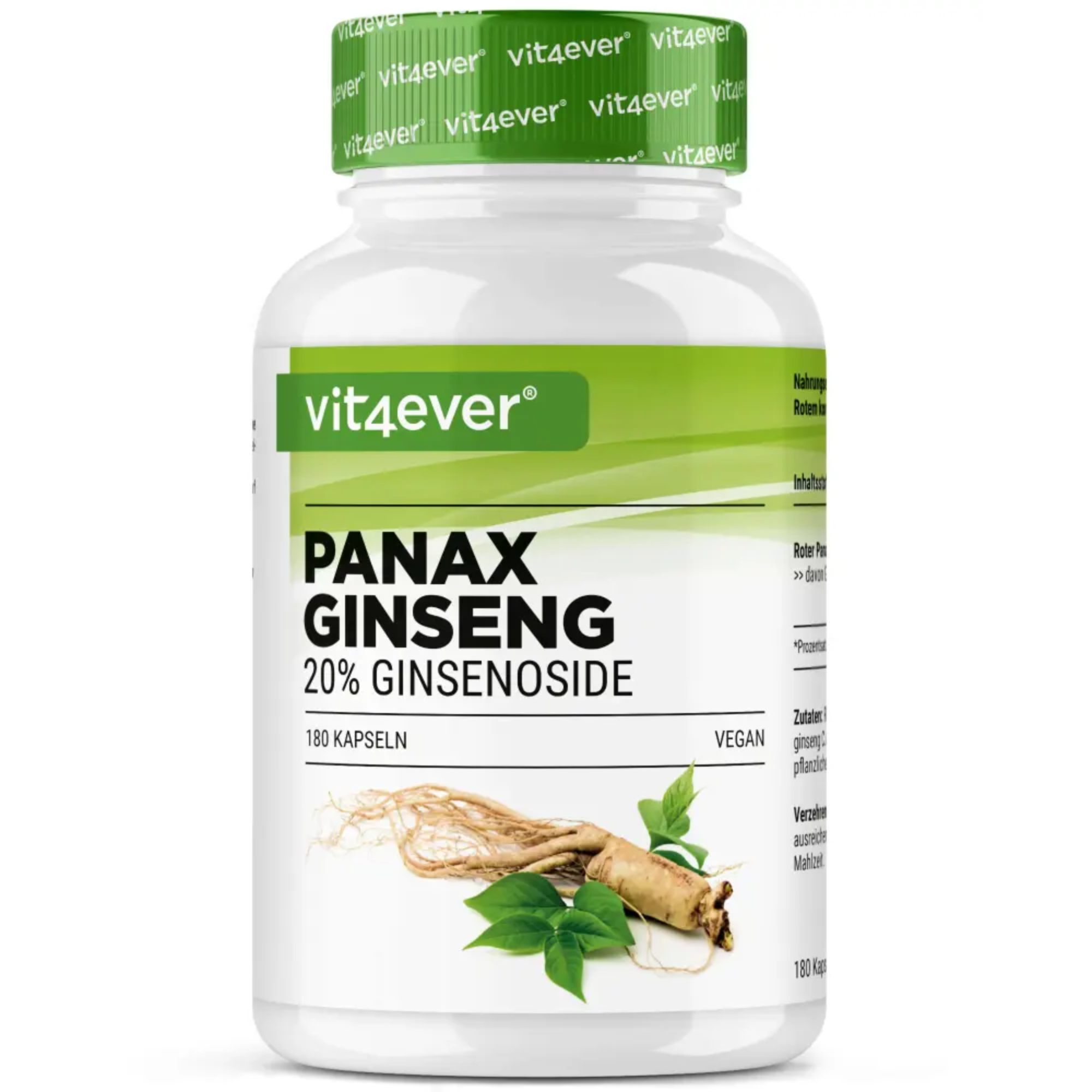 Panax Ginseng 20:1 Extract | 180 Capsules | Vit4ever