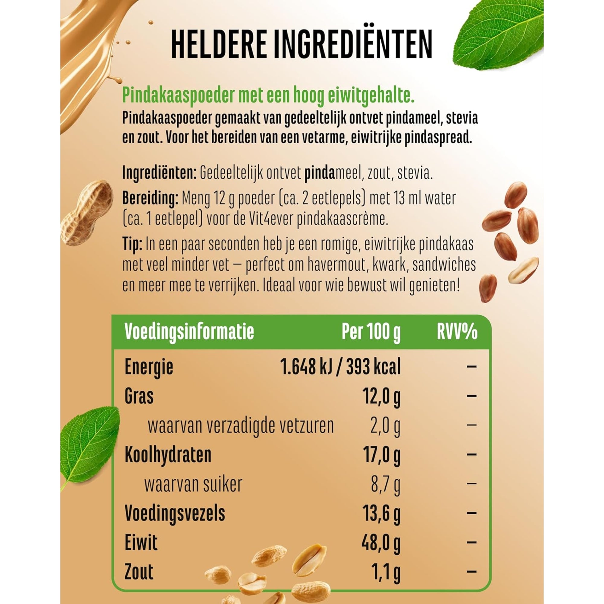 Pindakaas Poeder Light | 500 gram | Vit4ever