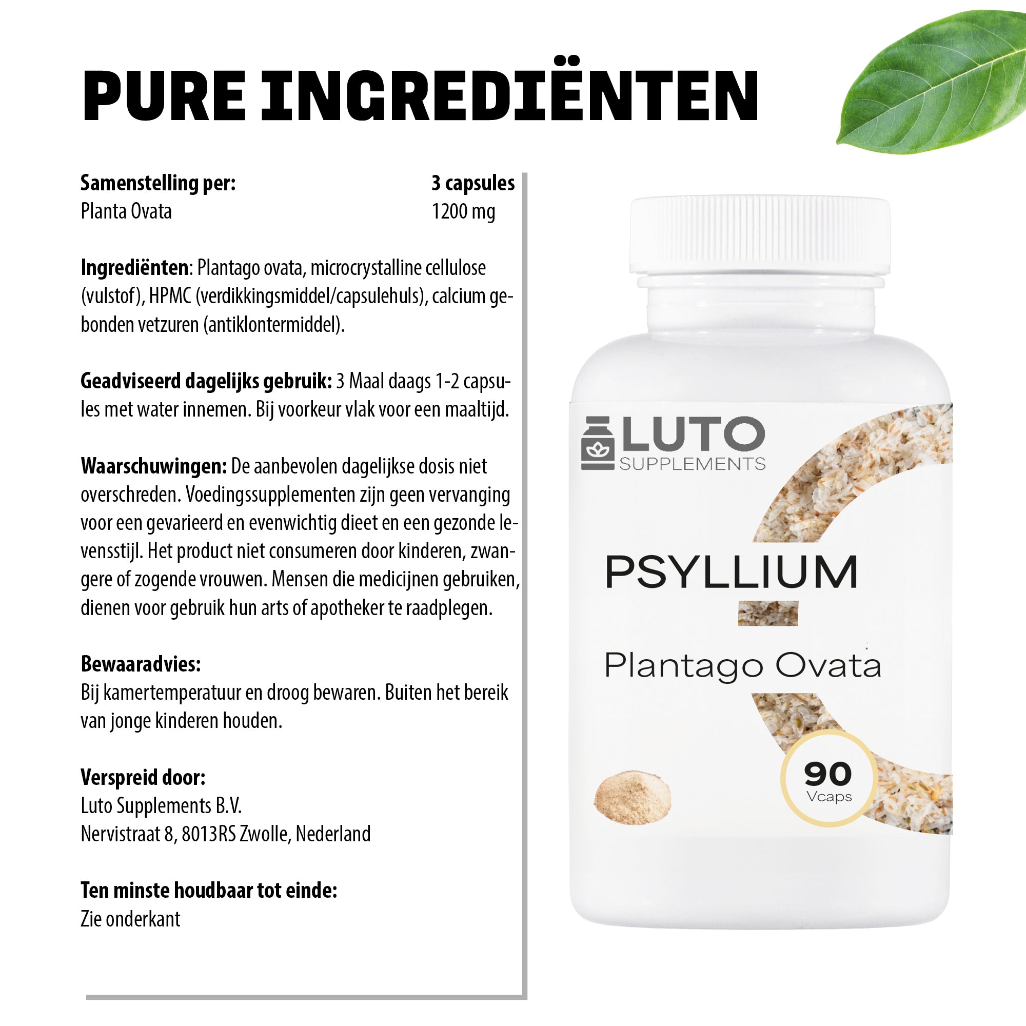 Psyllium (Plantago Ovata) | 90 plantaardige capsules | LUTO Supplements