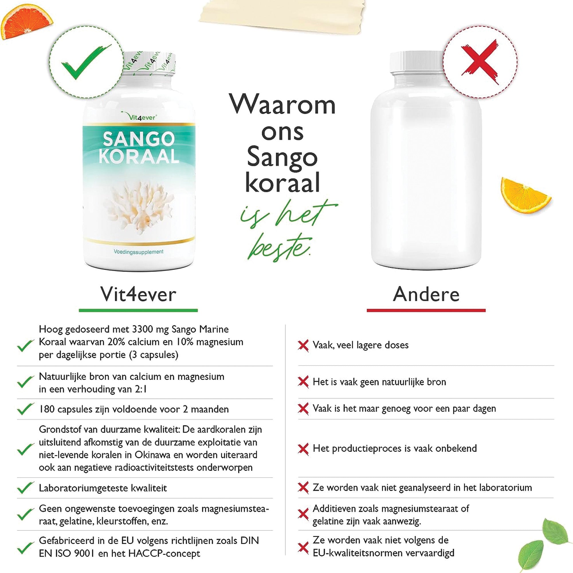 Sango Zeekoraal | 180 capsules (2 maanden) | Natuurlijke bron van calcium (20%) & magnesium (10%) | Vit4ever