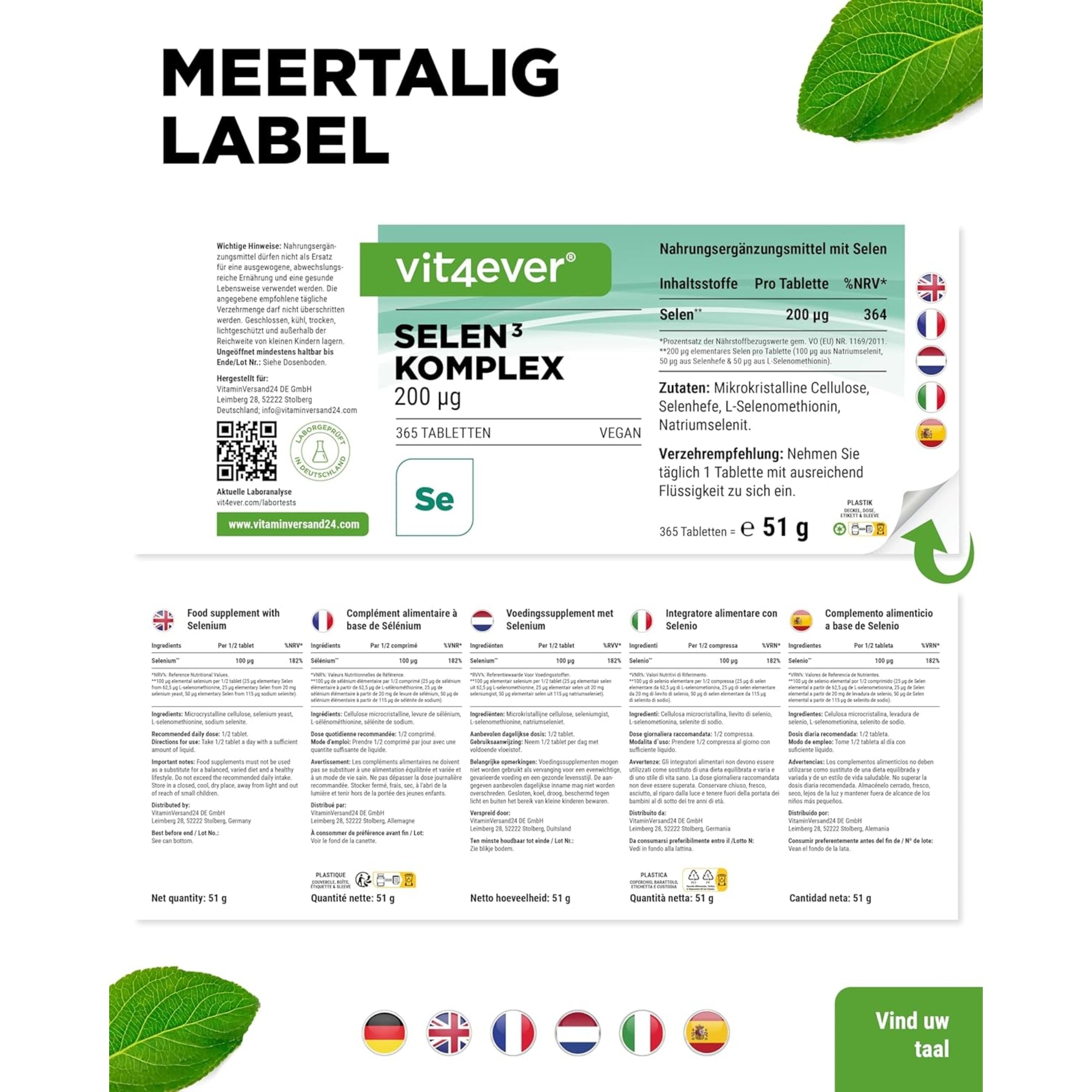 Selenium Complex 200µg | 365 tabletten | Vit4ever