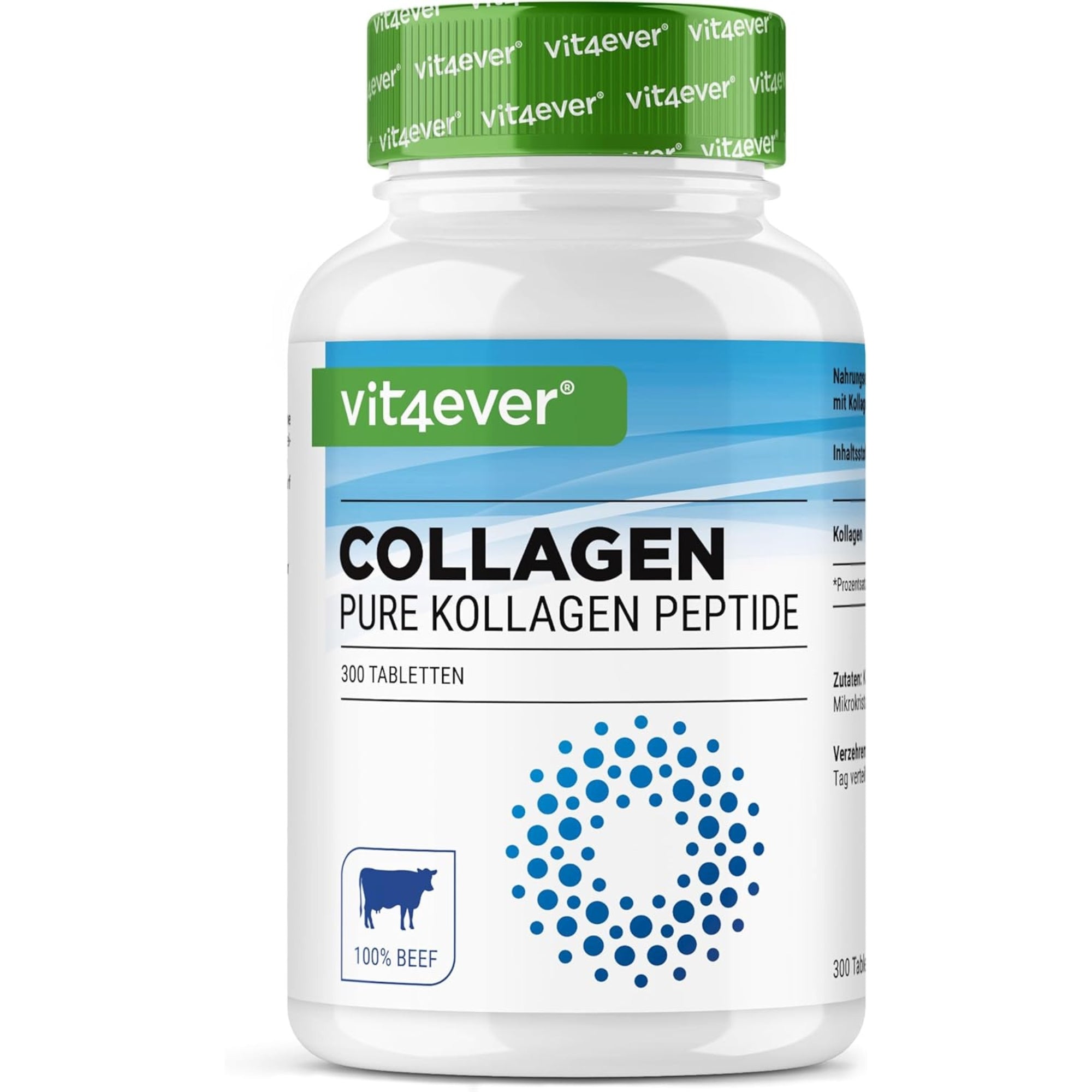 Runder collageen 3000 mg | 300 tabletten | Type 1, 2 & 3 | Vit4ever