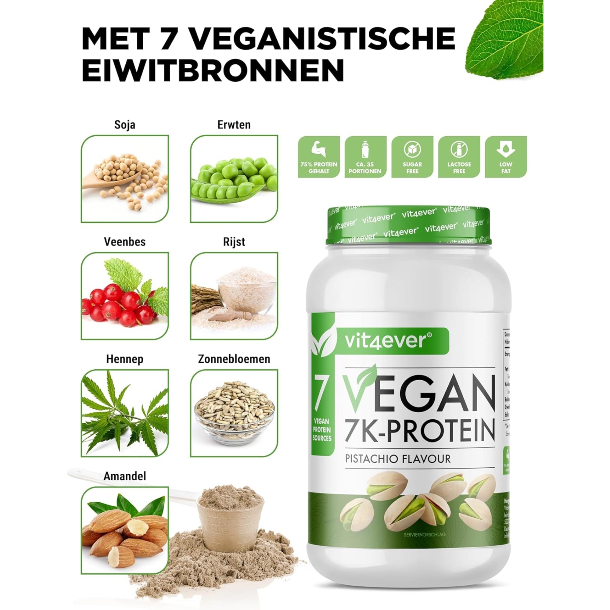 VEGAN PROTEÏNE POEDER 7K | 8 verschillende smaken | 1KG | 7 VEGANISTISCHE EIWITBRONNEN | VIT4EVER