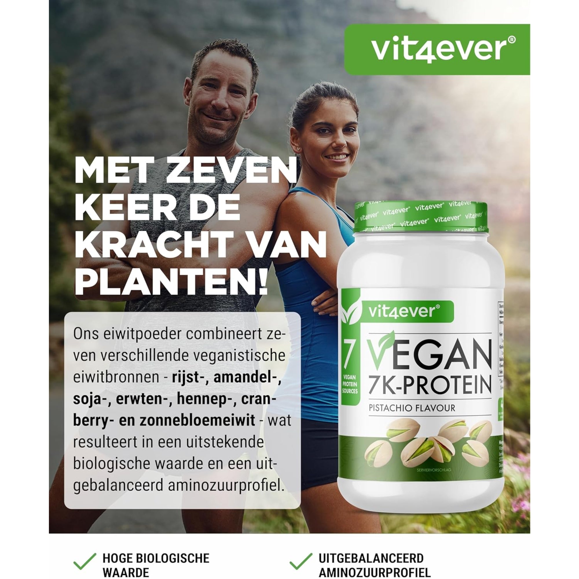 VEGAN PROTEÏNE POEDER 7K | 8 verschillende smaken | 1KG | 7 VEGANISTISCHE EIWITBRONNEN | VIT4EVER