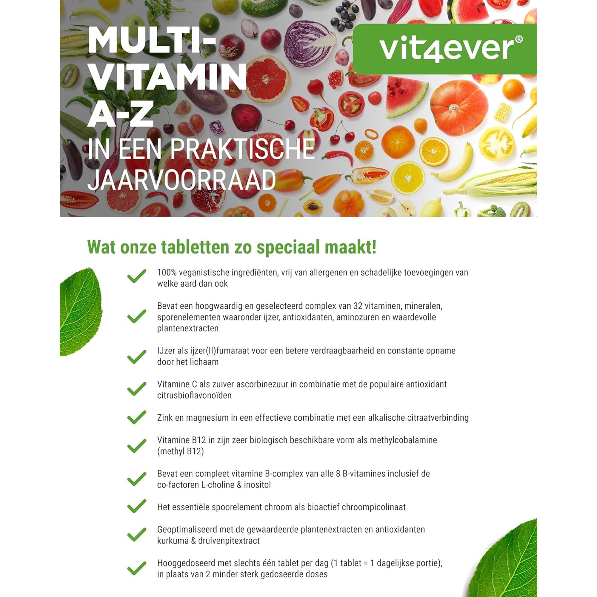 Multivitamine A-Z + Aminozuren + Mineralen | 365 Tabletten | Vit4ever