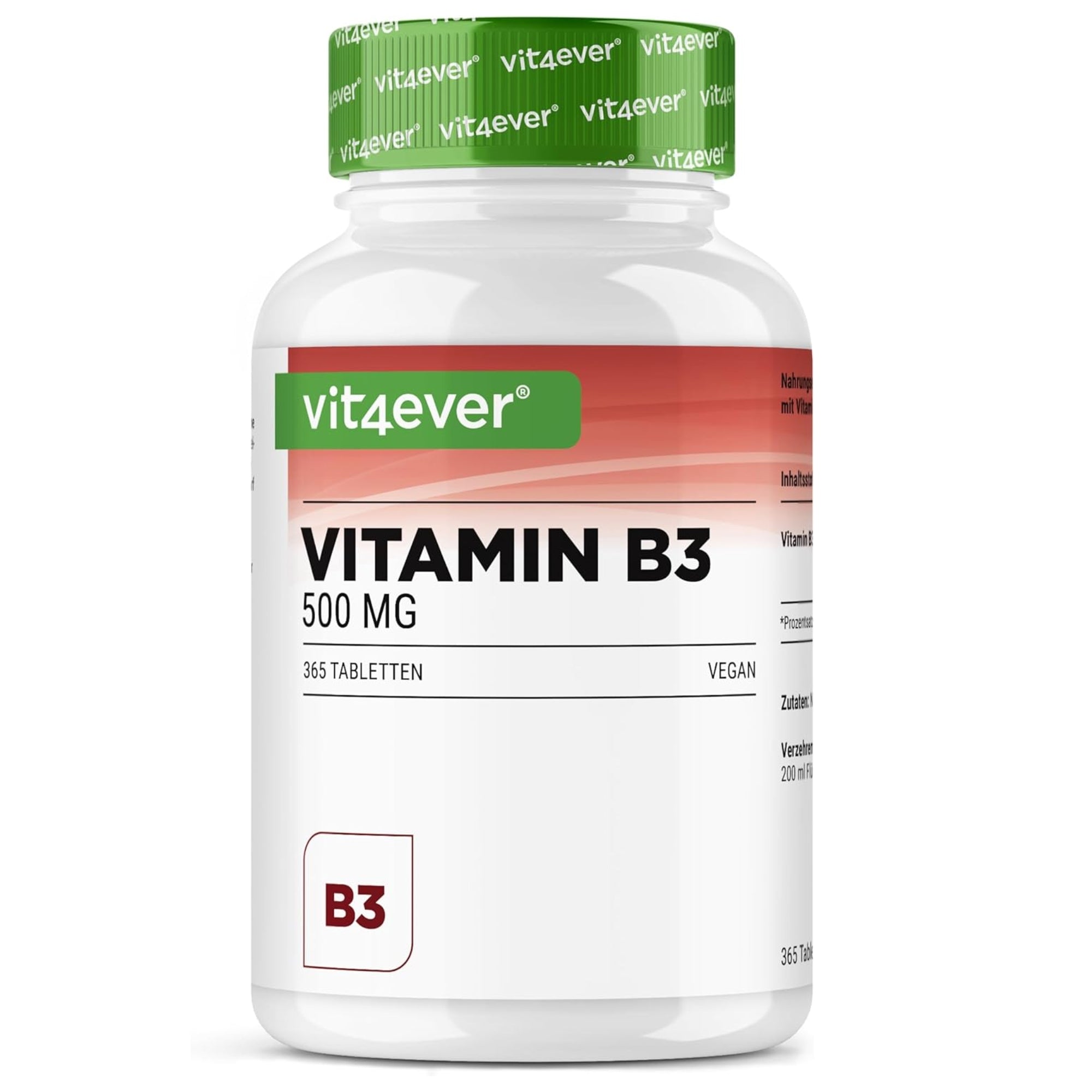 Vitamine B3 (Niacinamide) 500 mg | 365 tabletten | Vit4ever