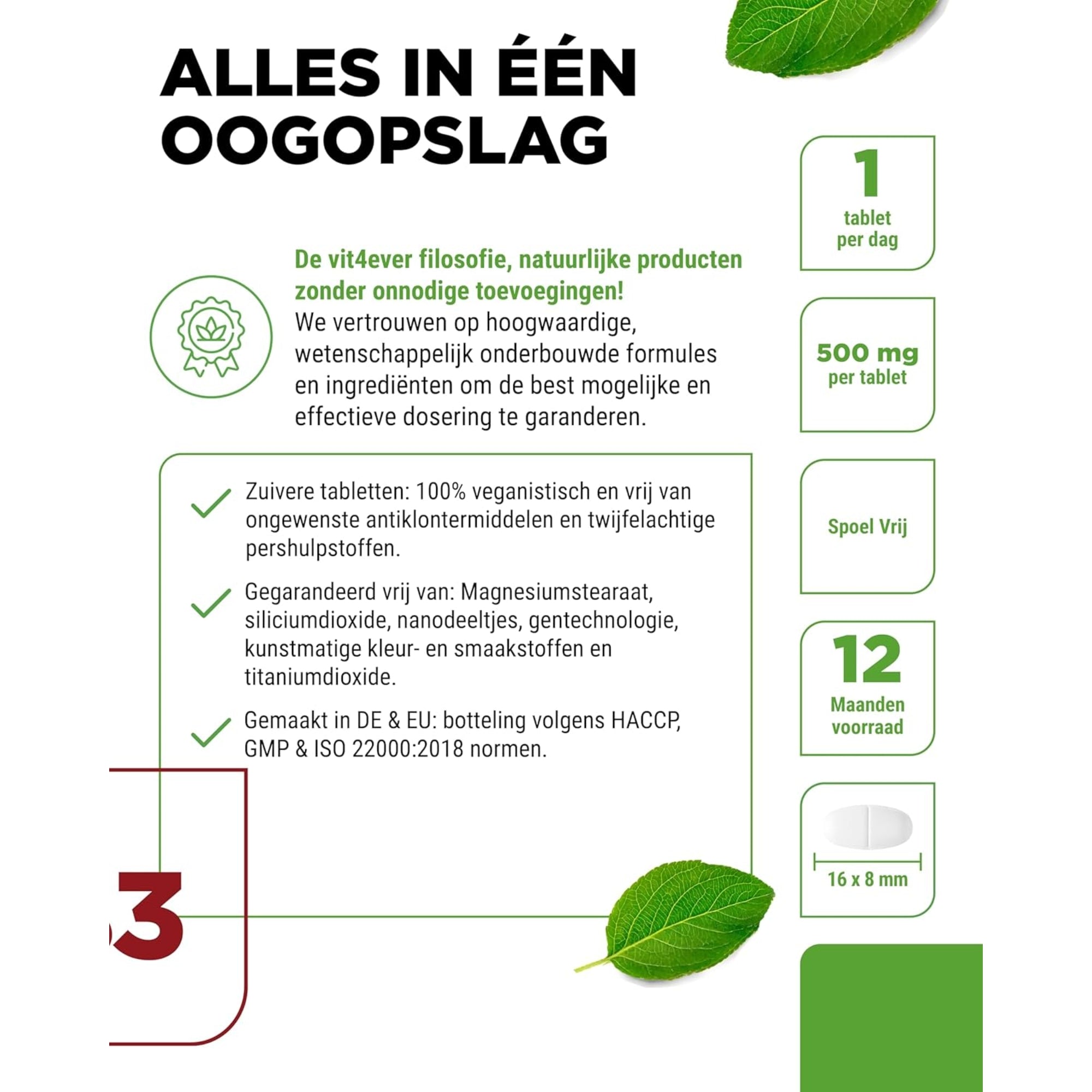 Vitamine B3 (Niacinamide) 500 mg | 365 tabletten | Vit4ever