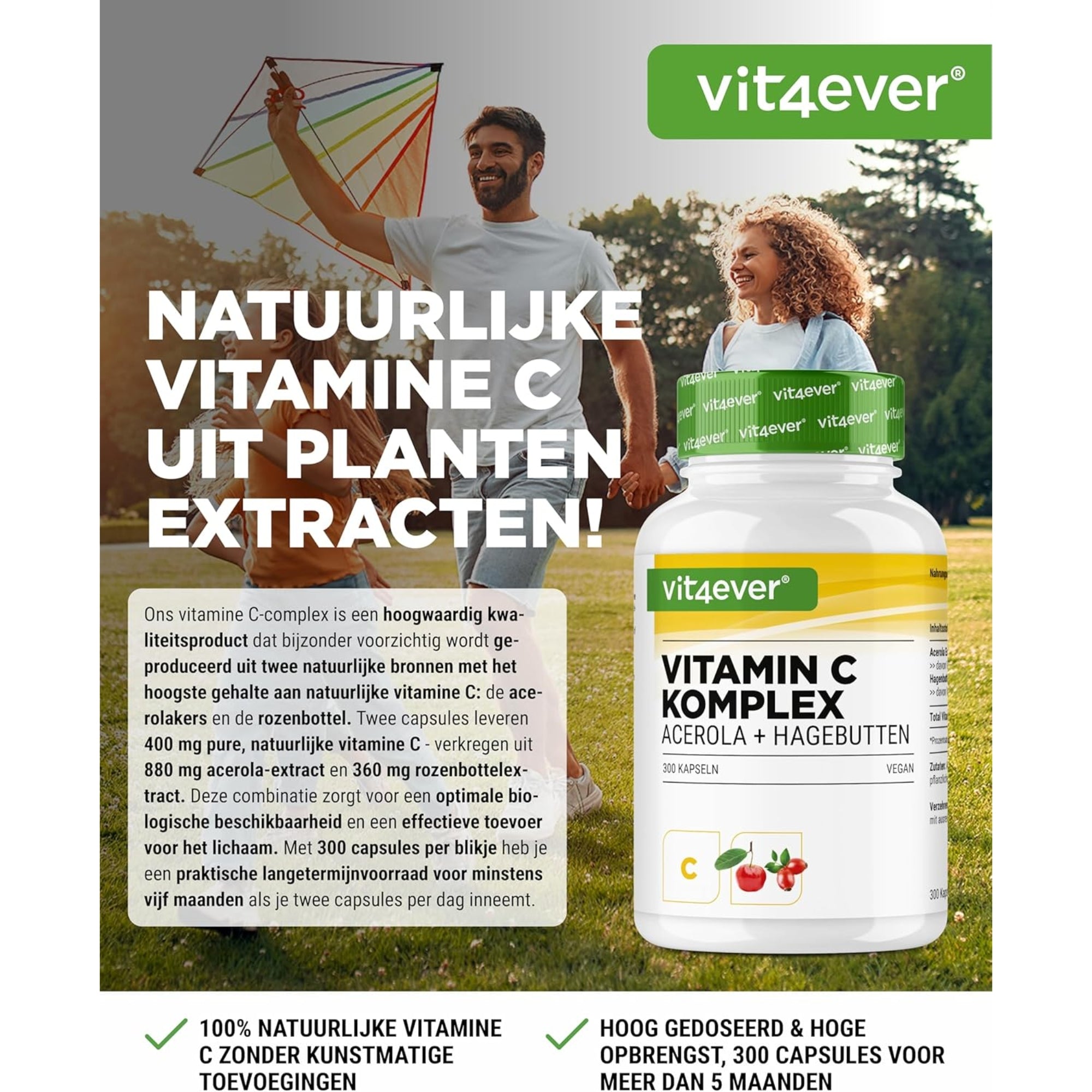 Vitamine C Complex (Acerola + Rozenbottel) | 300 capsules | Vit4ever