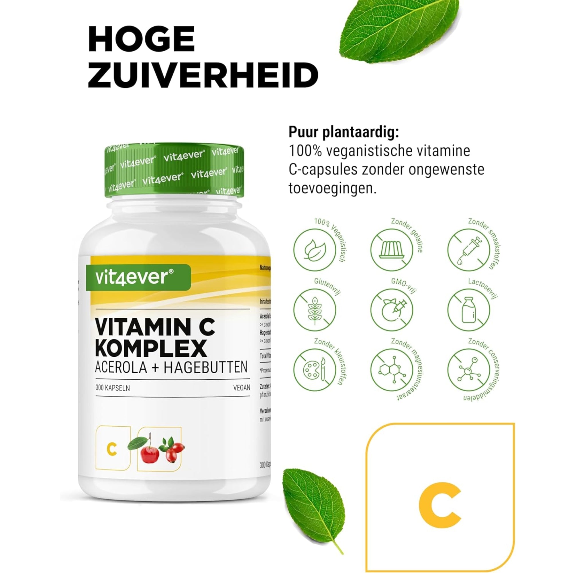Vitamine C Complex (Acerola + Rozenbottel) | 300 capsules | Vit4ever