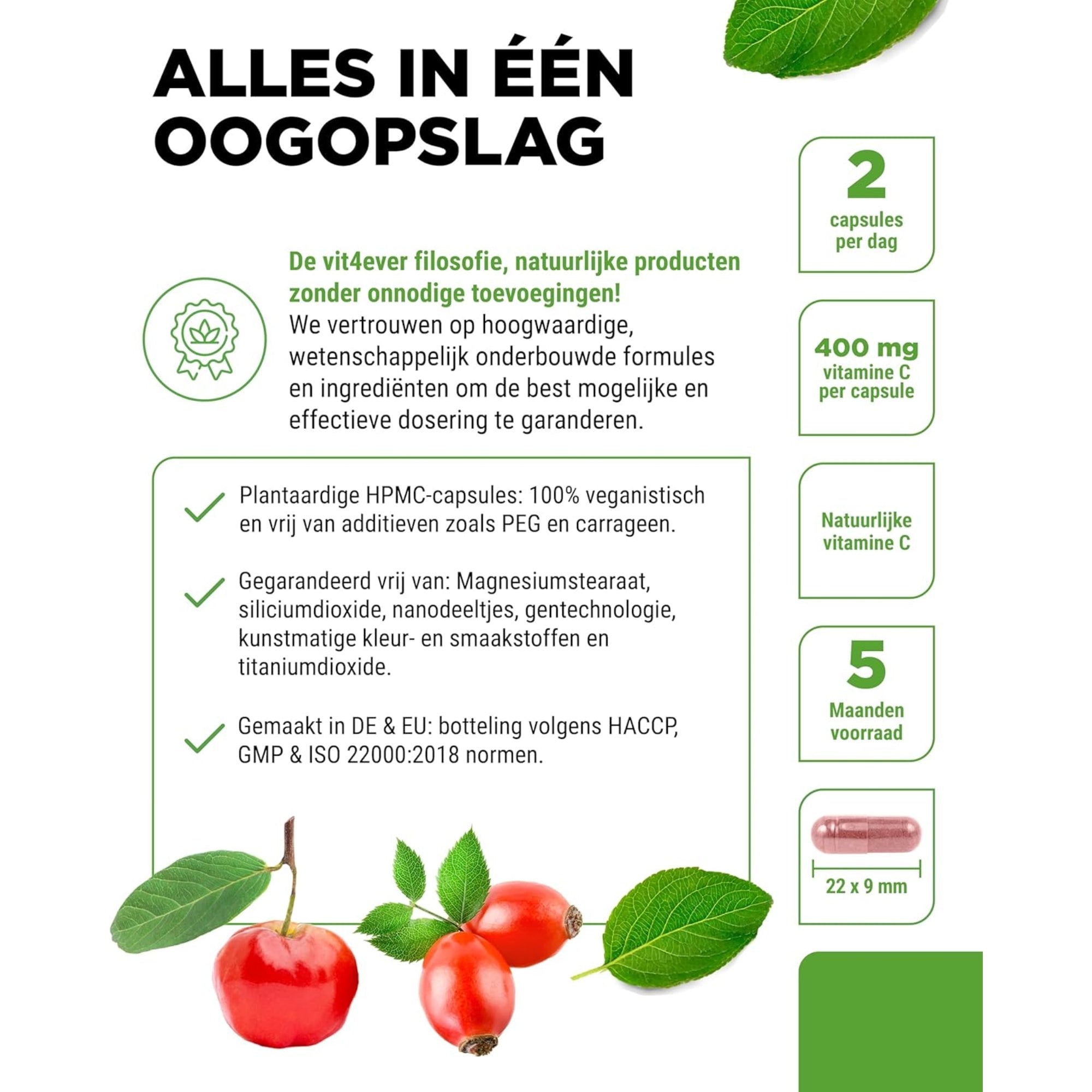 Vitamine C Complex (Acerola + Rozenbottel) | 300 capsules | Vit4ever