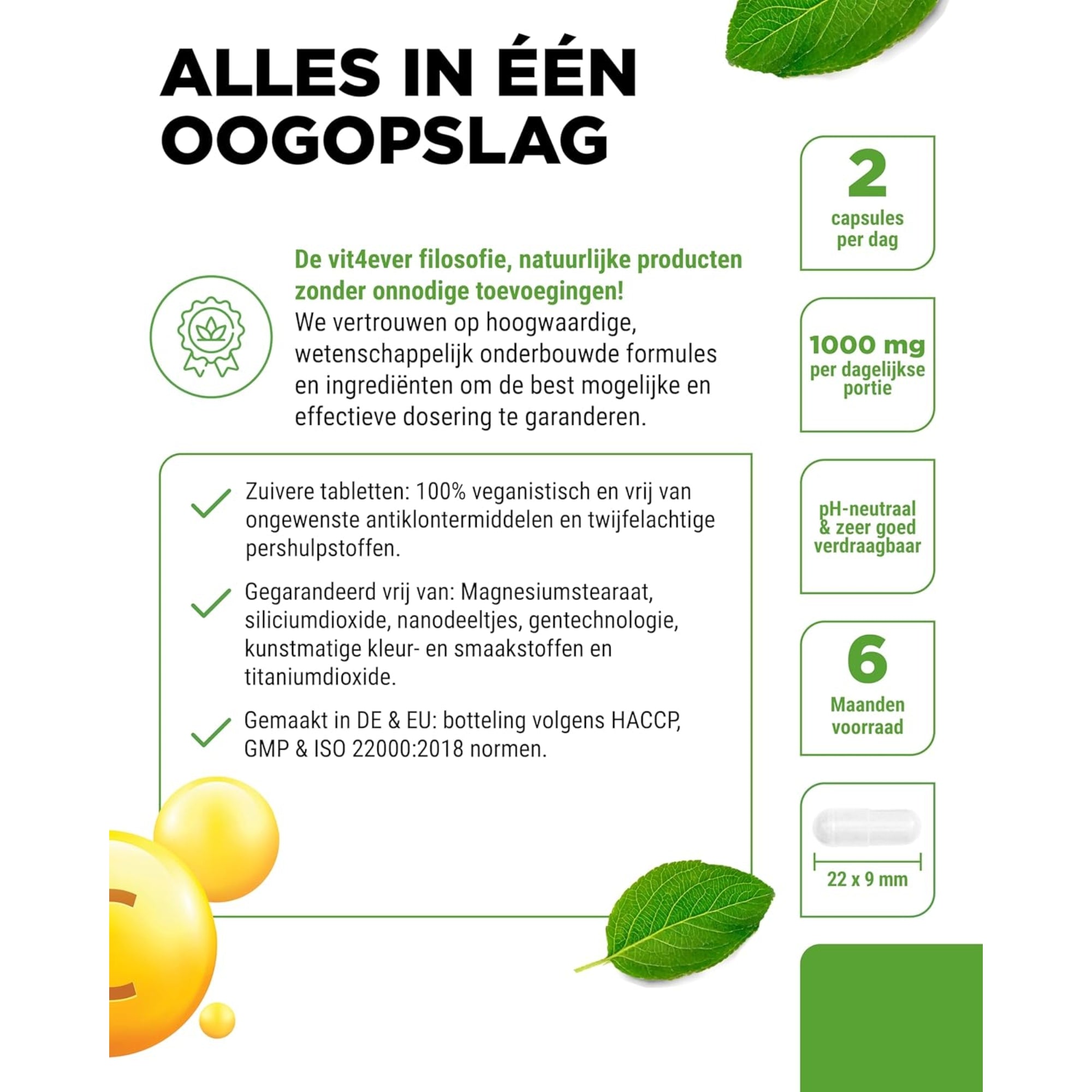 Gebufferde Vitamine C | 1000mg | 365 Capsules | Plantaardige fermentatie | pH Neutraal | Vit4ever