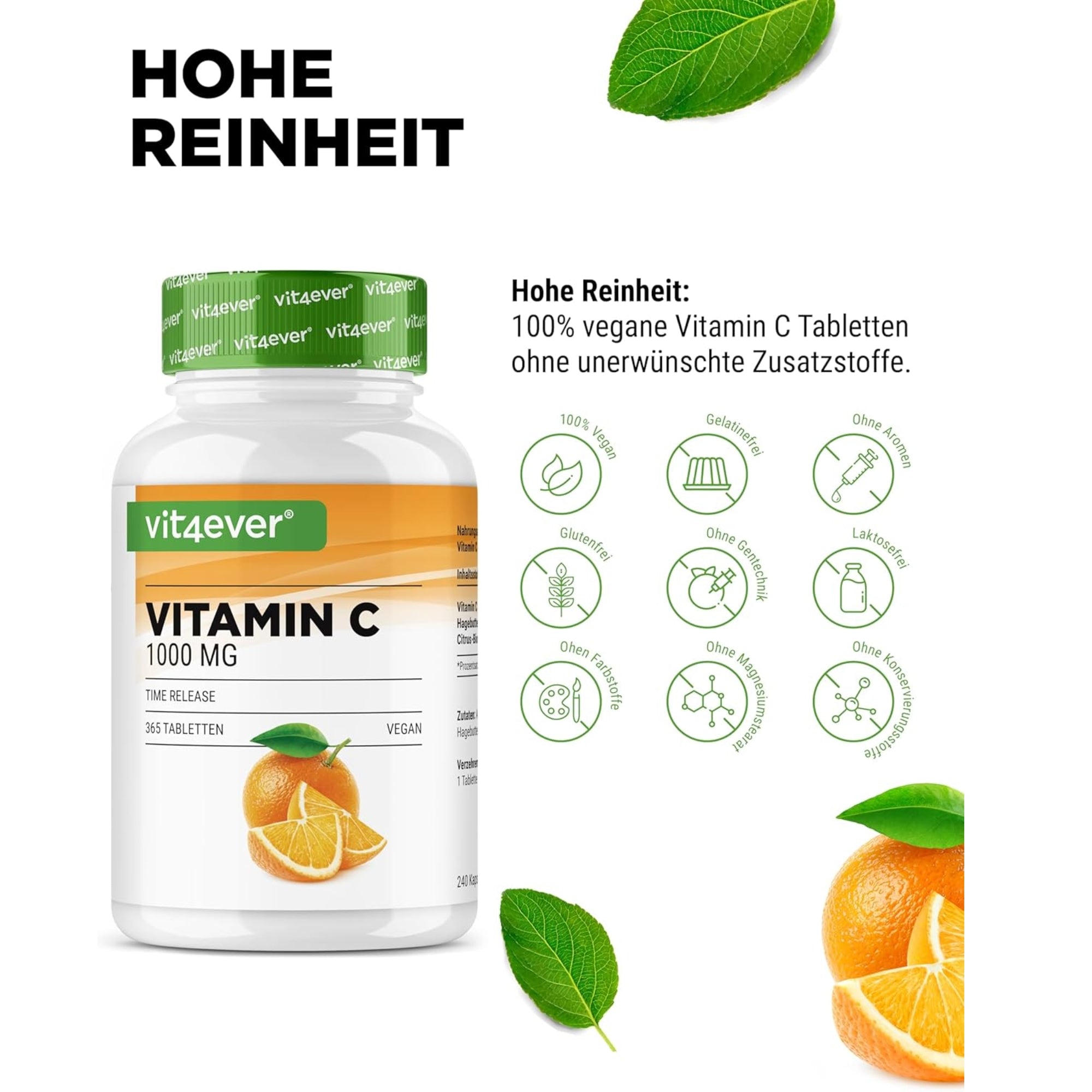Vitmaine C + Rozenbottelextract + Citrus Bioflavonoïden | 1000mg | 365 Tabletten | Vit4ever