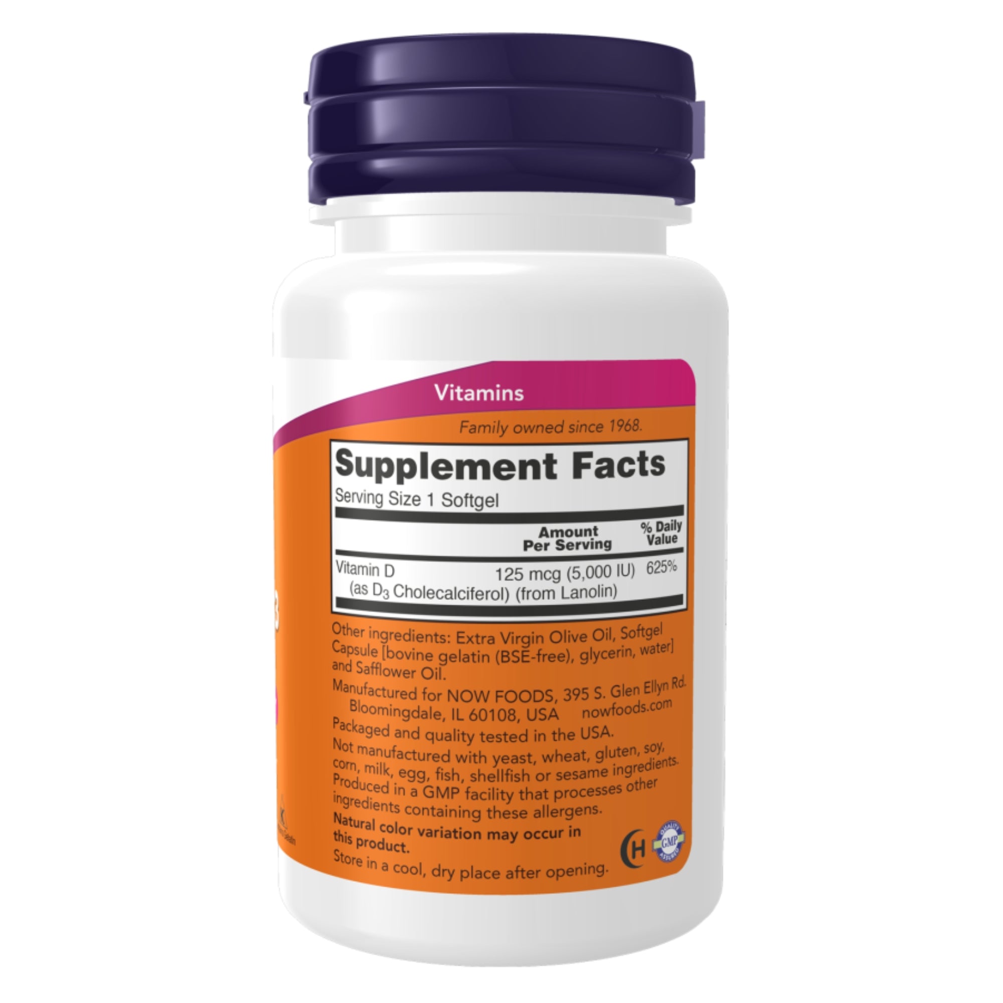 Vitamine D3 5000 IU | 240 softgels | NOW Foods