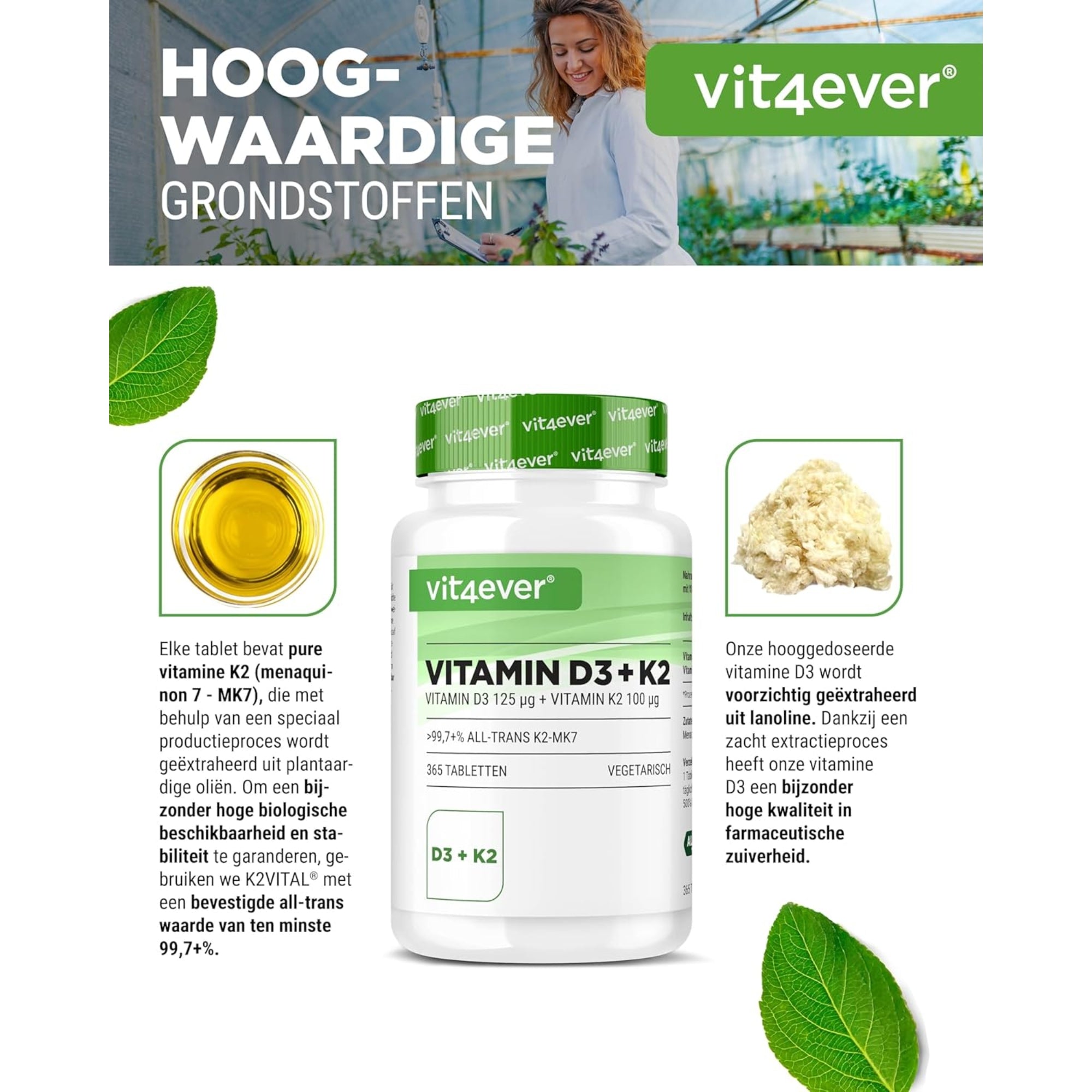 Vitamine D3 5.000 I.E. + K2 100 mcg | Vit4ever