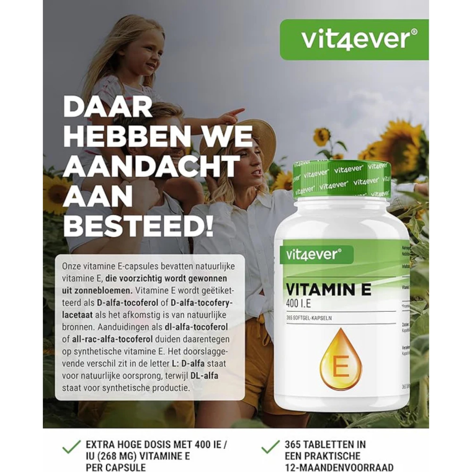 Vitamine E (400 I.E.) 268mg | 365 softgels | Vit4ever