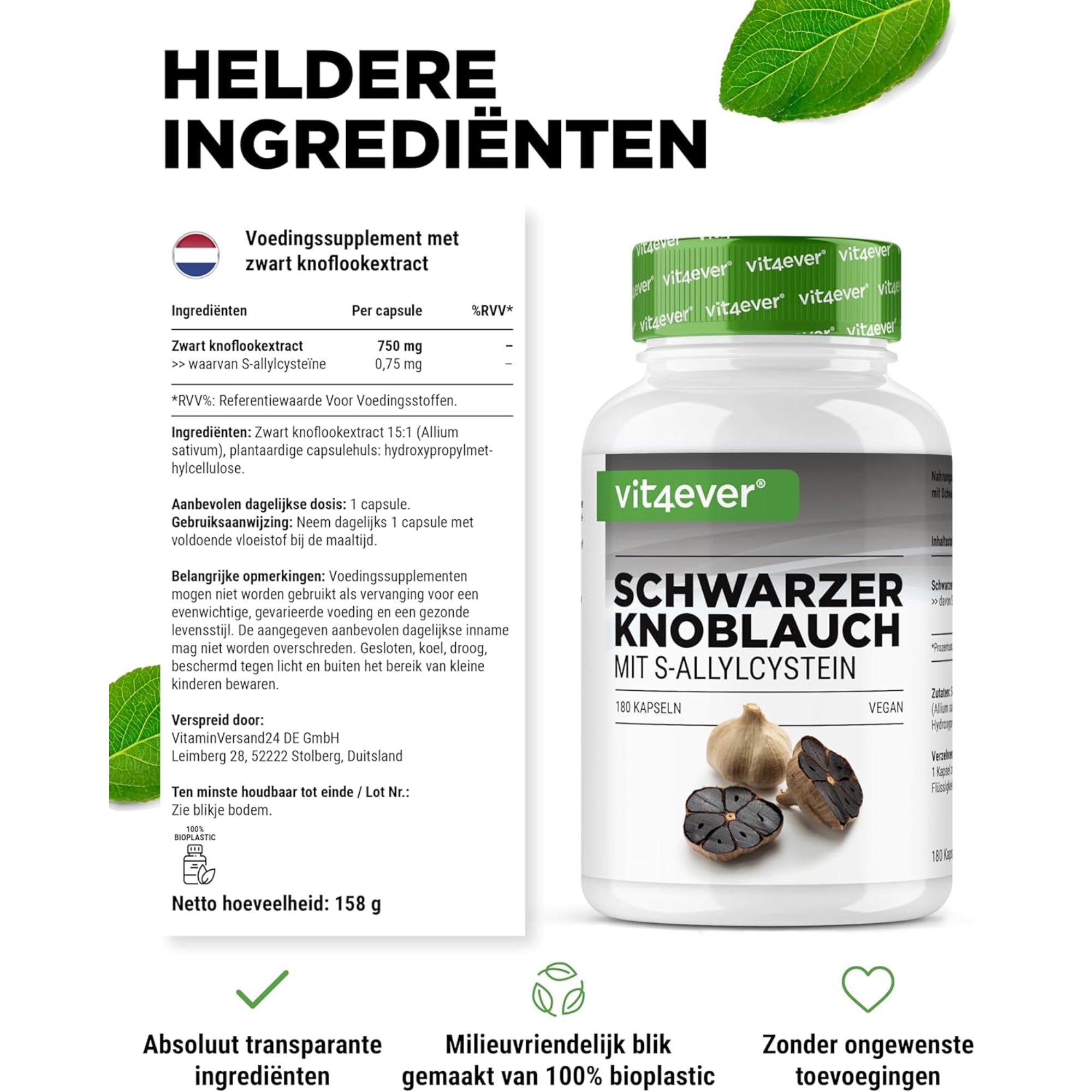 Zwarte knoflook extract met S-allylcyteïne | 180 capsules | Vit4ever