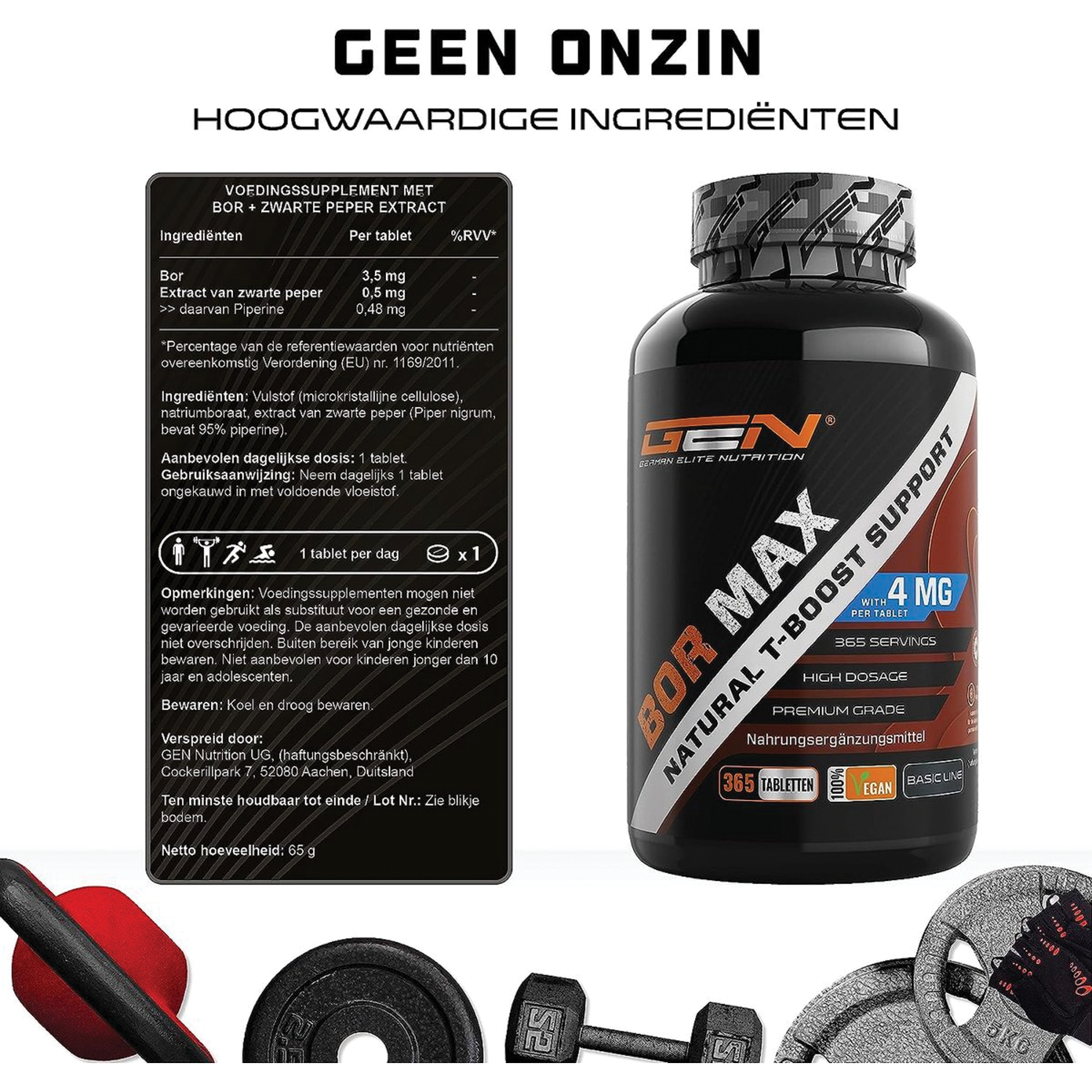 Boron / Borium | Hooggedoseerd met 4 mg pure boron | 365 tabletten in een jaarvoorraad | Veganistisch | German Elite Nutrition