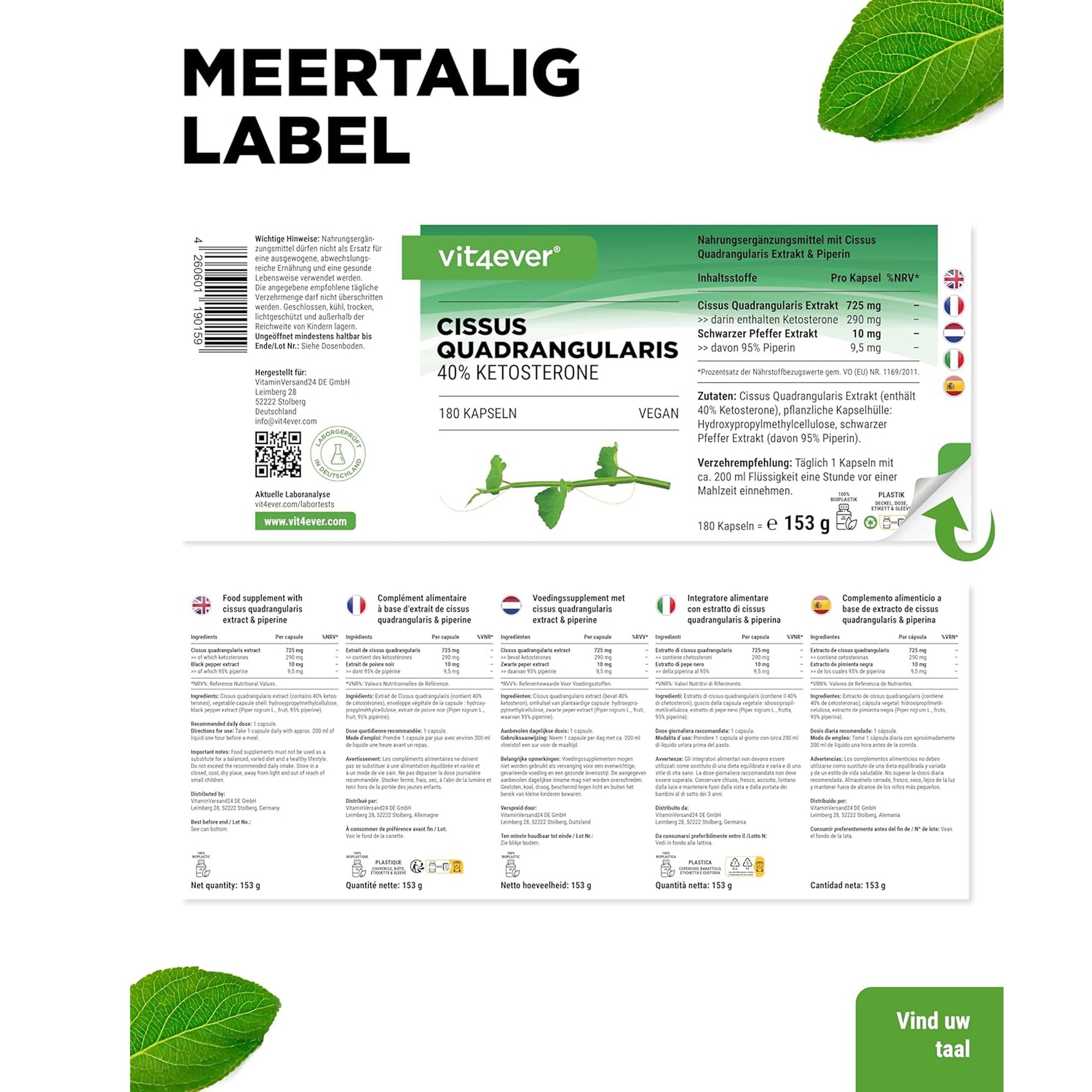 Cissus Quadrangularis Intenso 725mg | 180 capsules | Vit4ever