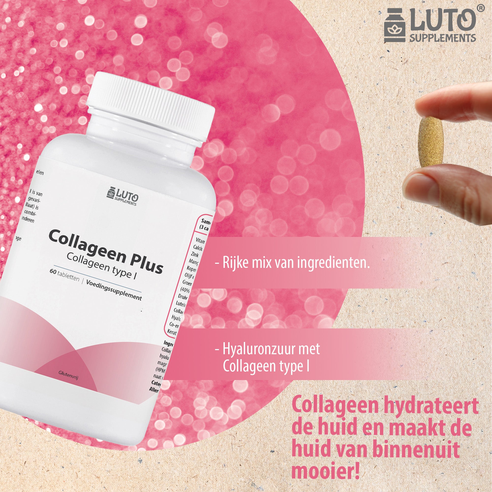 luto supplements collageen | collageen type 1 | 60 tabletten | 500 mg collageen