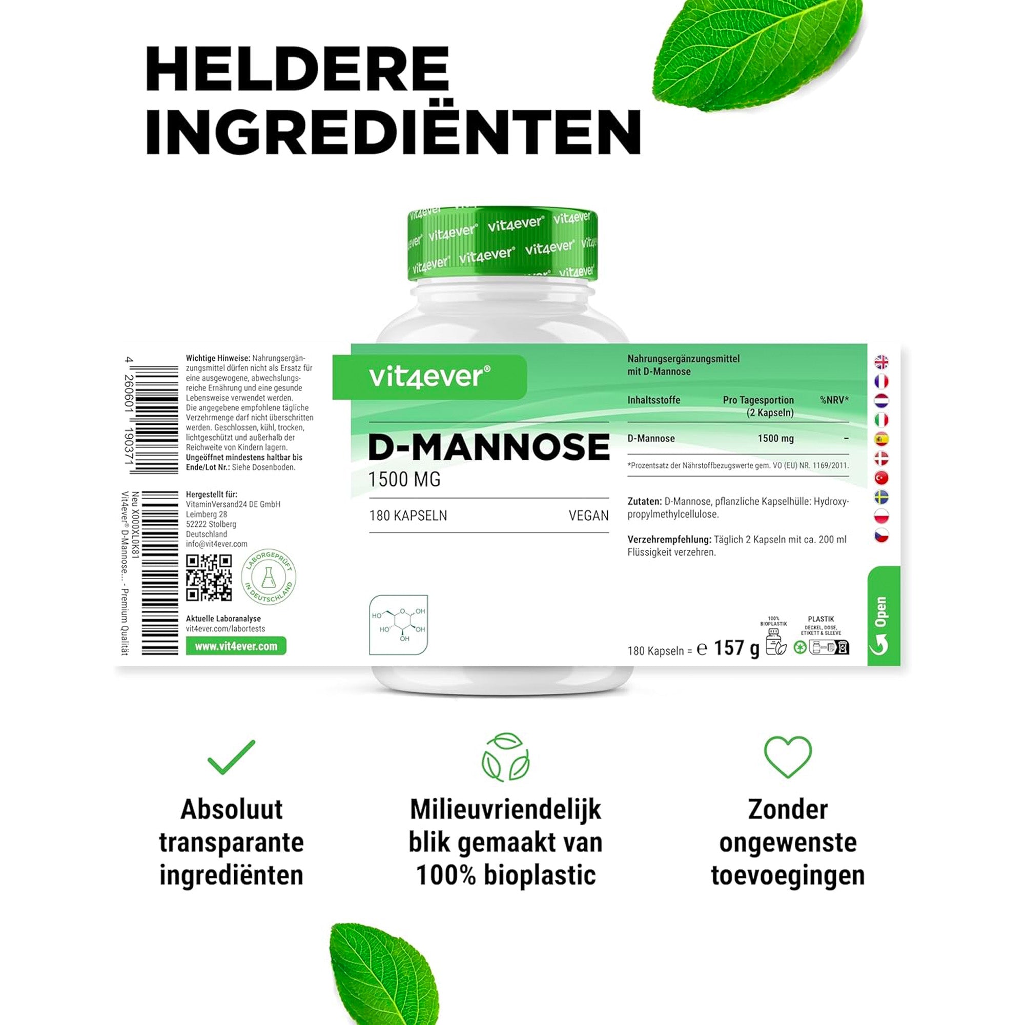 D-Mannose 1500mg | 180 capsules | Vit4ever