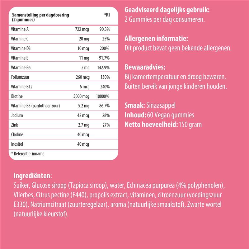 Haar, Huid & Nagel Gummies | Vitamine C, Biotine, Foliumzuur | 60 Sinaasappel Gummies | LUTO Supplement