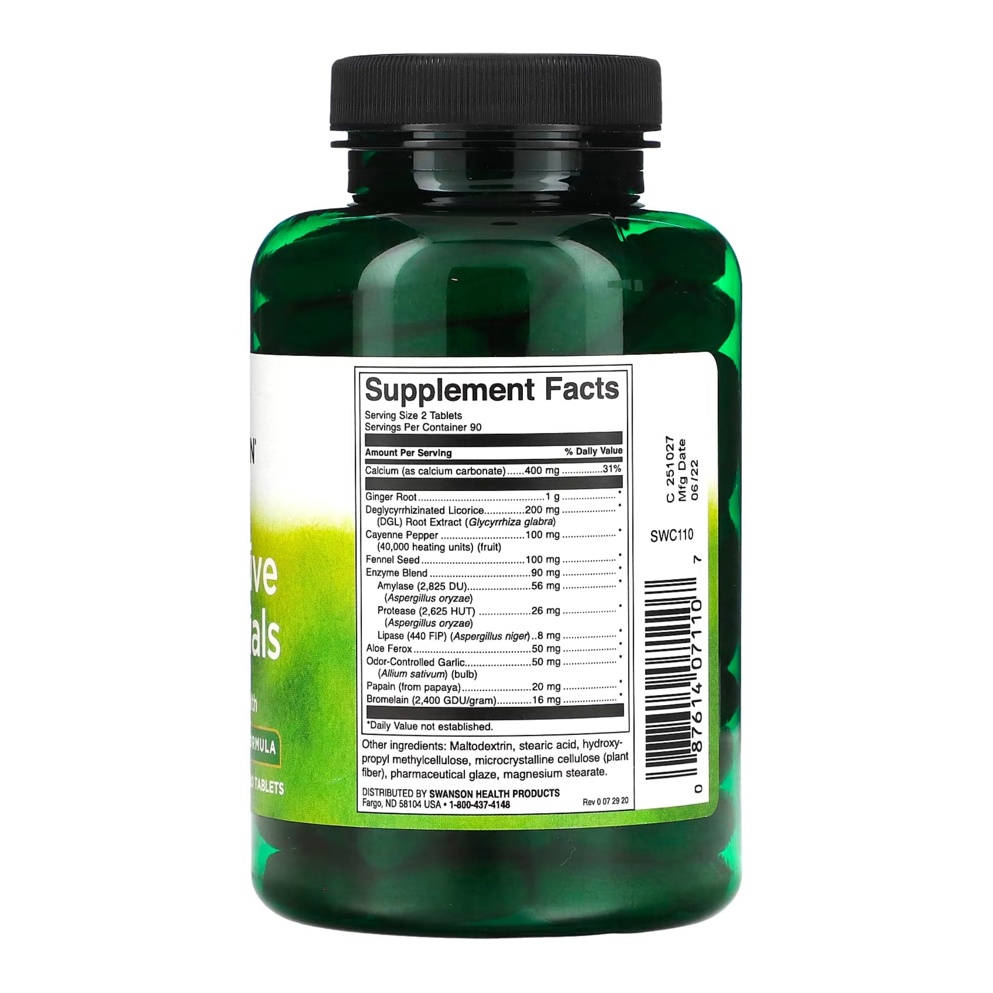 Digestive Essentials | Ondersteunt een gezonde spijsvertering | Bevordert de gezonde vertering van koolhydraten, eiwitten en vetten | 180 tabletten | Swanson
