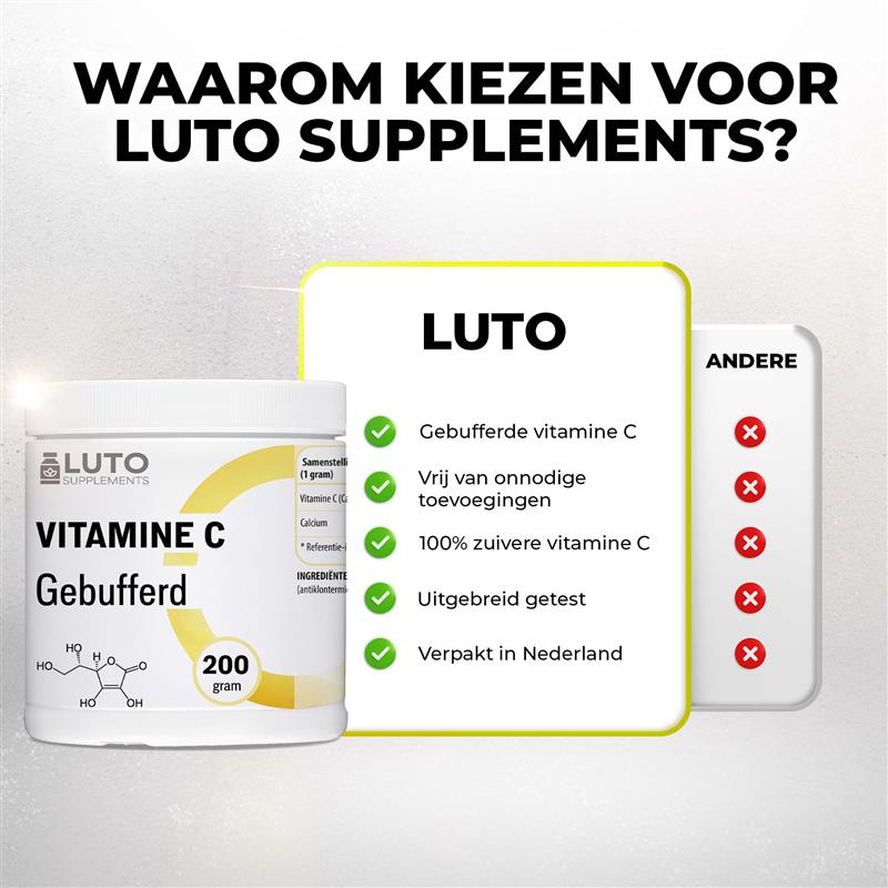 Vitamine C Poeder Gebufferd | 200 gram | LUTO Supplements