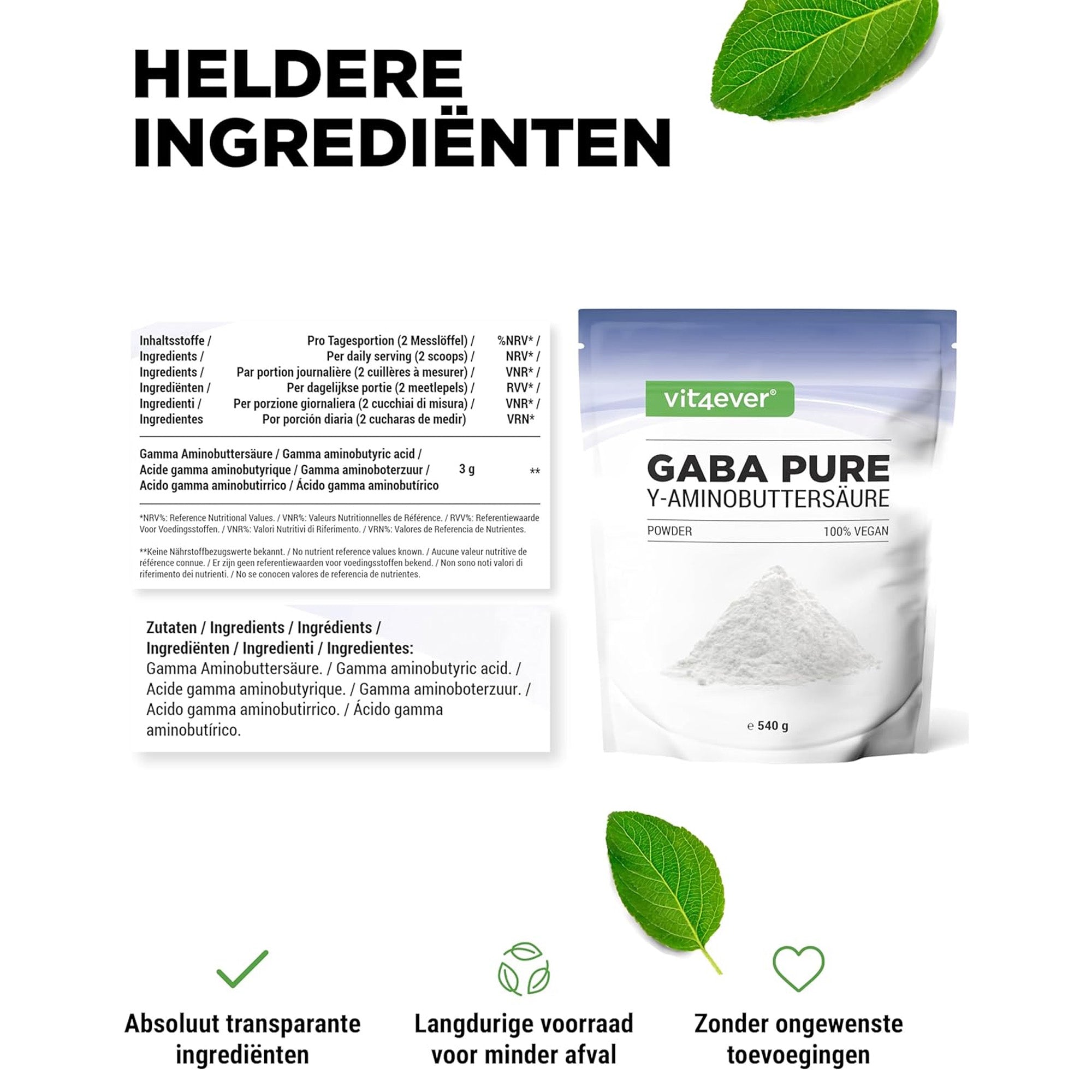 GABA Poeder (Gamma-Aminoboterzuur) 540 g | 180 porties | Vit4ever
