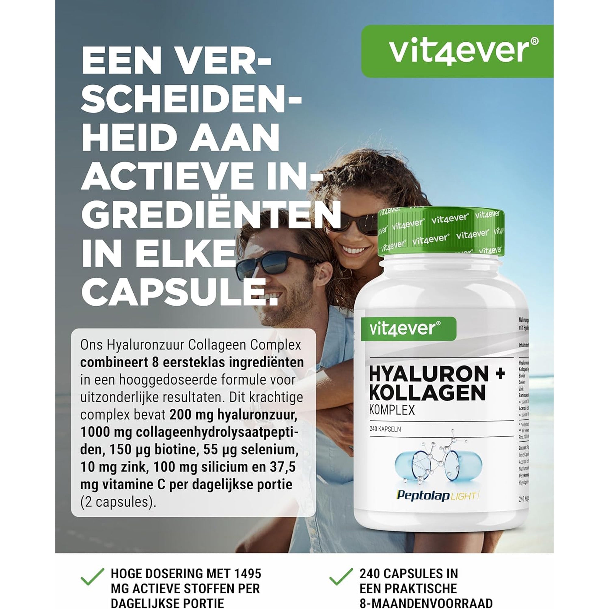 Hyaluronzuur en collageen supplement 240 vegan capsules