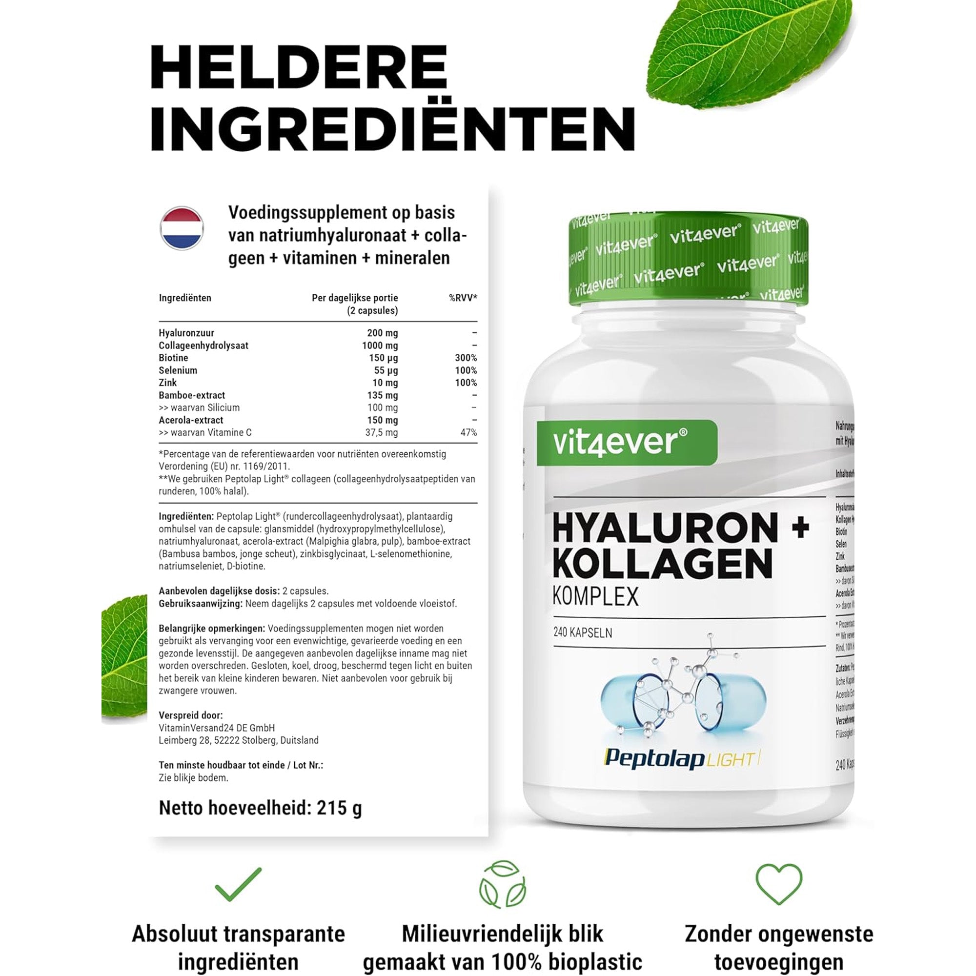 Hyaluronzuur Collageen Complex | 240 capsules | Vit4ever