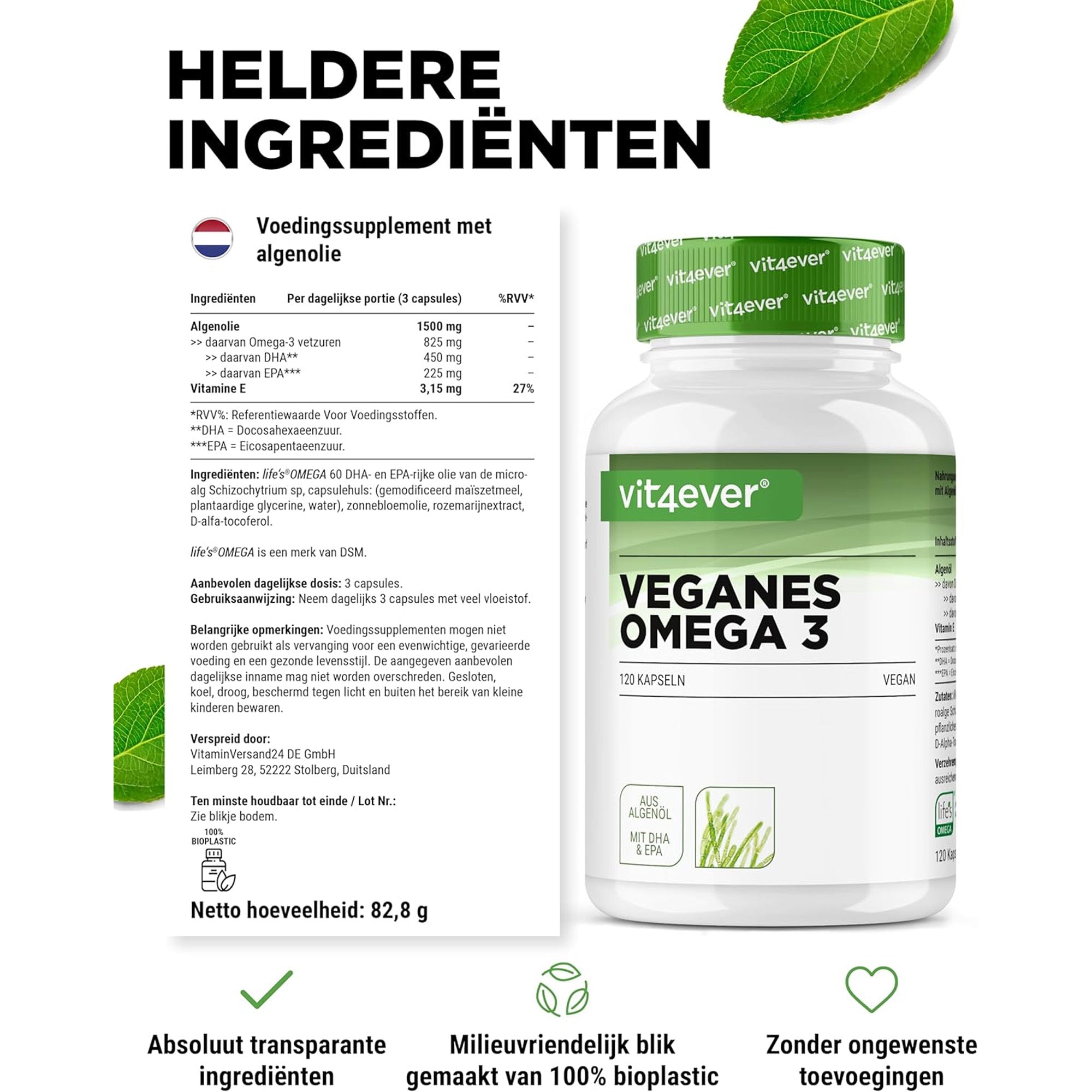 hoogwaardige algenolie omega-3 capsules van Vit4ever, zonder verontreinigingen