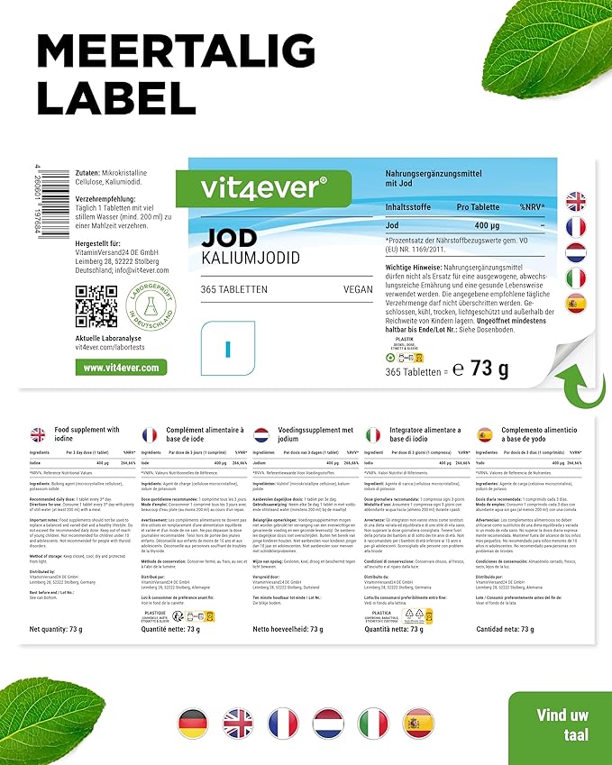 Jodium 400 mcg | 365 Tabletten | Vit4ever