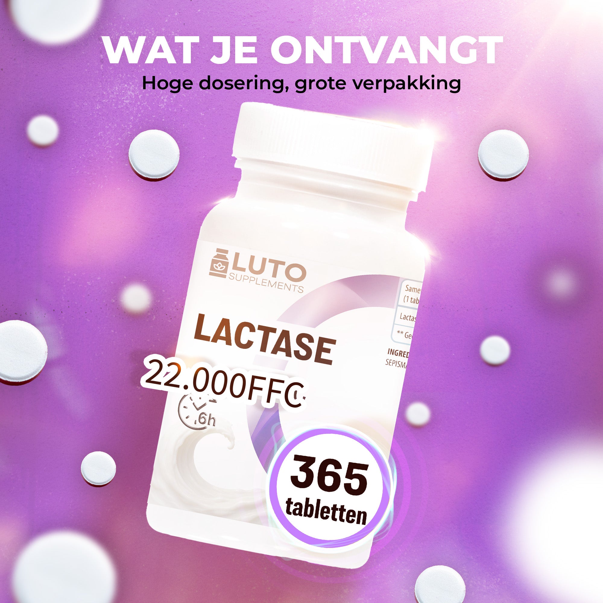 Lactase 22.000 FCC (Lactase Enzym) | 365 tabletten | LUTO Supplements