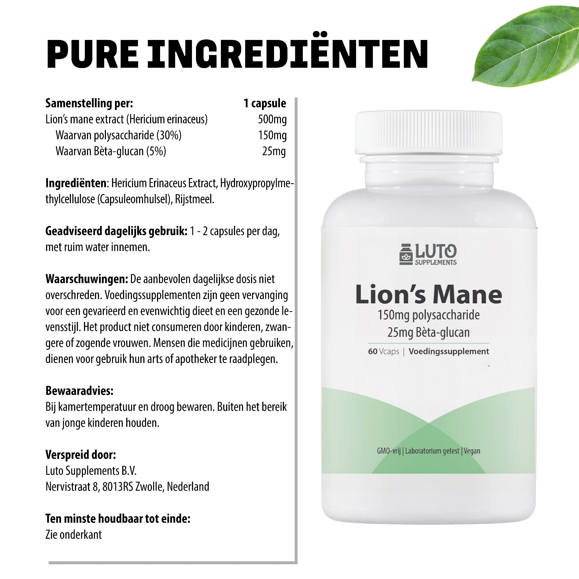 Lions Mane 1000mg | 300mg polysaccharide | LUTO Supplements