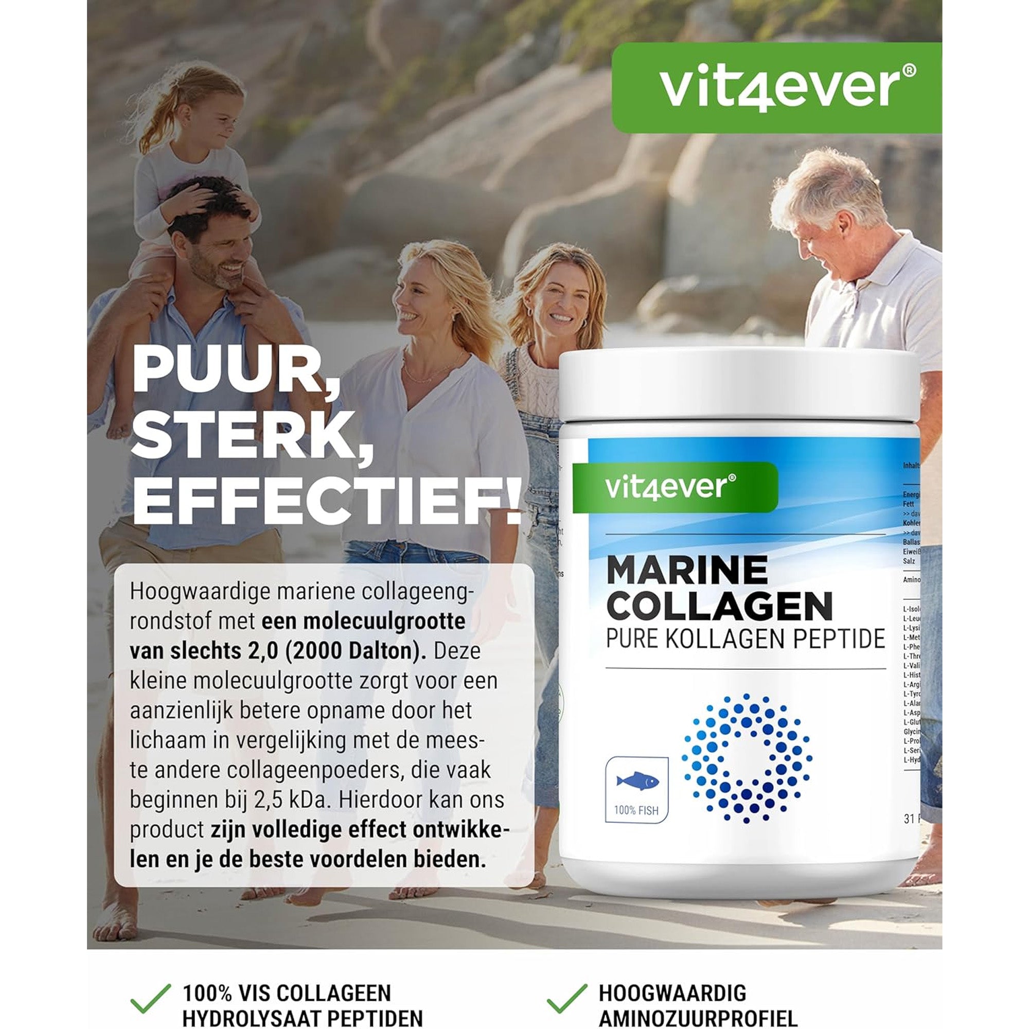 Marine Collageen Poeder (Hydrolyse Vis Collageen Peptiden) | 31 porties | Vit4ever