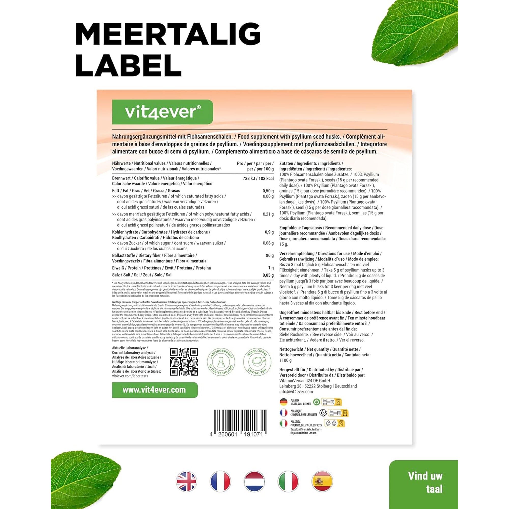 Psylliumvezels | 1,1kg | Vit4ever