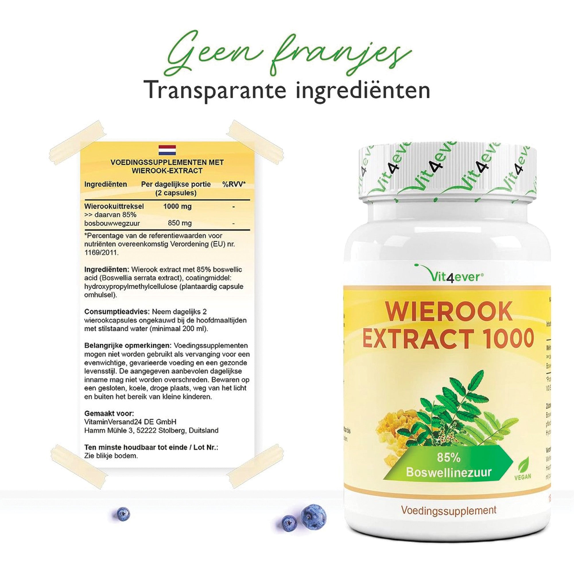 Indiase Boswellia Serrata | 180 Capsules - Frankincense Wierook Extract | Premium: 85% Boswellia Zuur | Hooggedoseerd met 1000 mg per dagelijkse dosis | Vit4ever