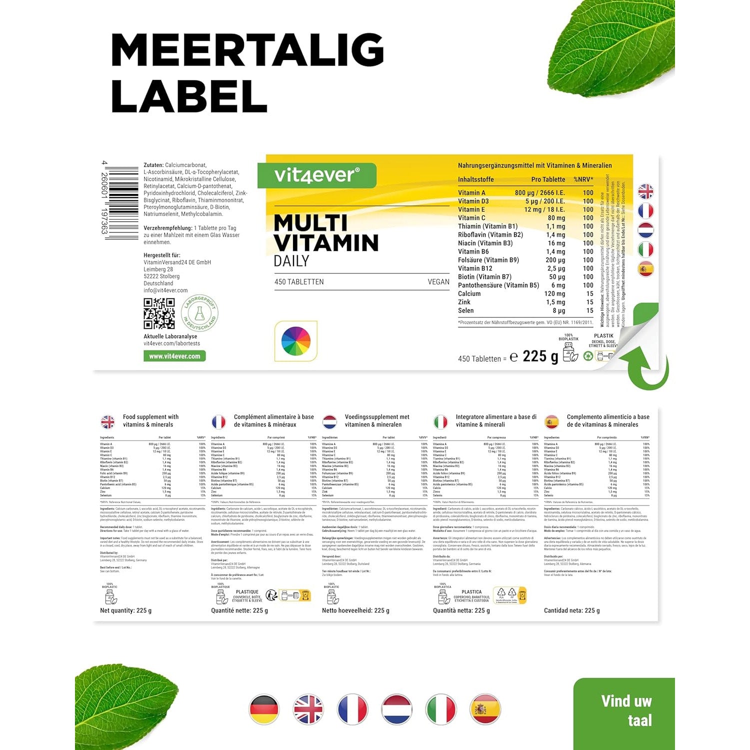 Multivitamine A-Z | 450 Tabletten | Vit4ever