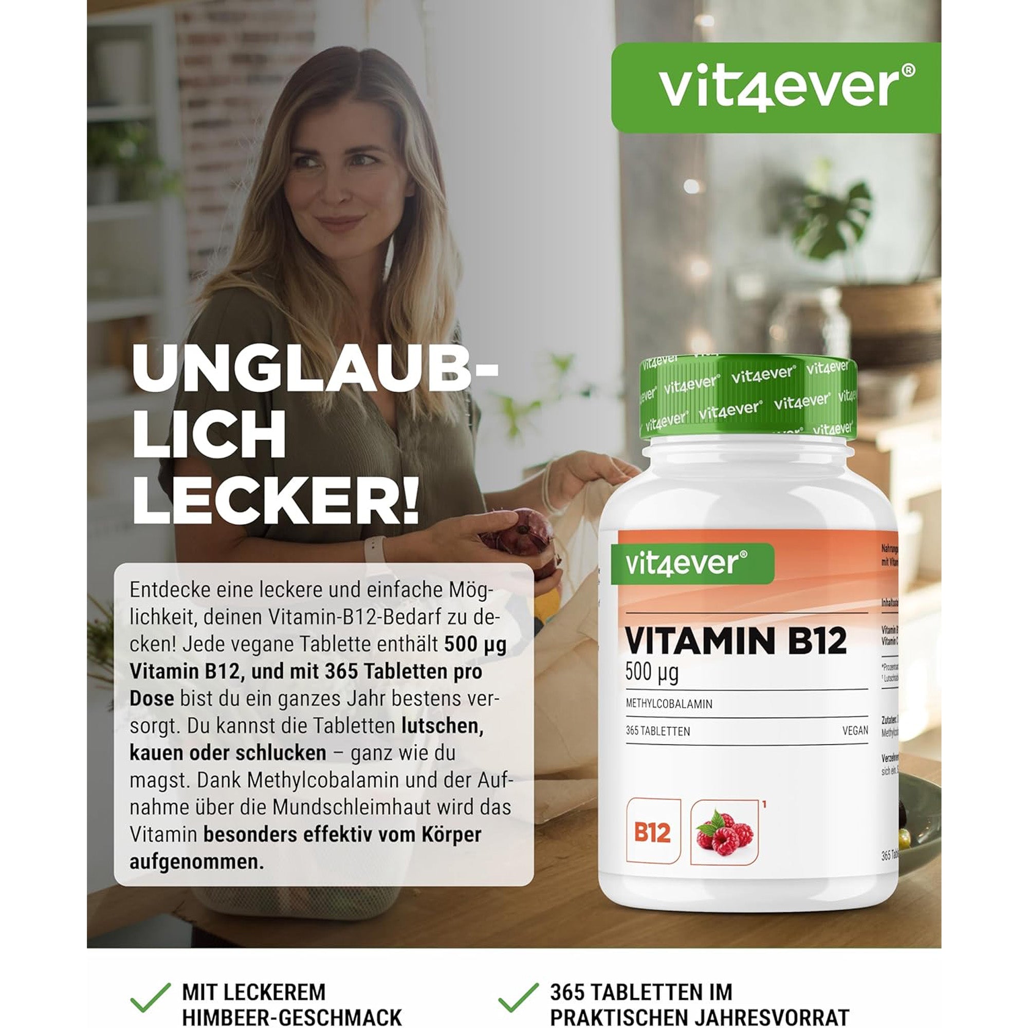 Vitamine B12 500 µg (Methylcobalamine) | 365 zuigtabletten | Vit4ever