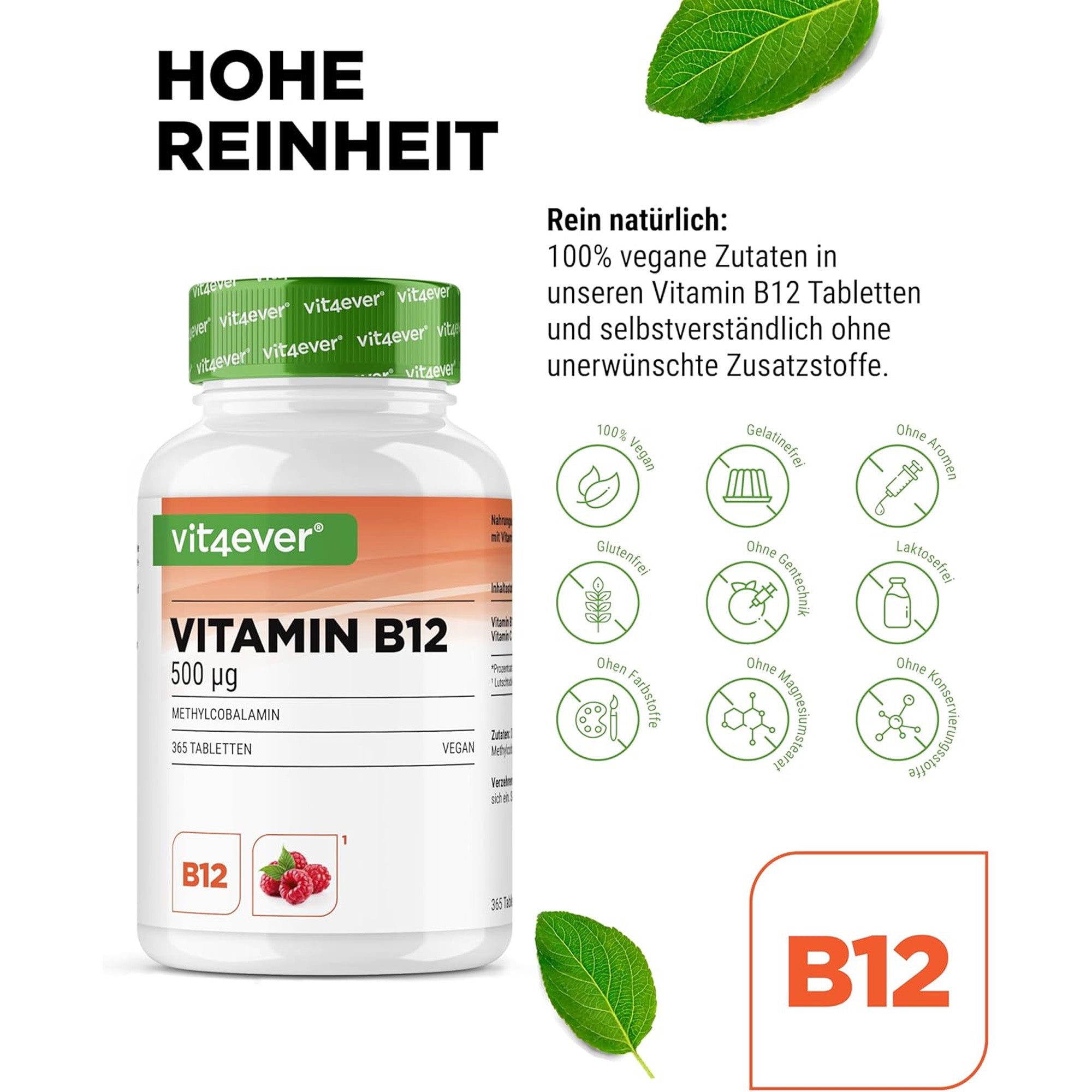 Vitamine B12 500 µg (Methylcobalamine) | 365 zuigtabletten | Vit4ever