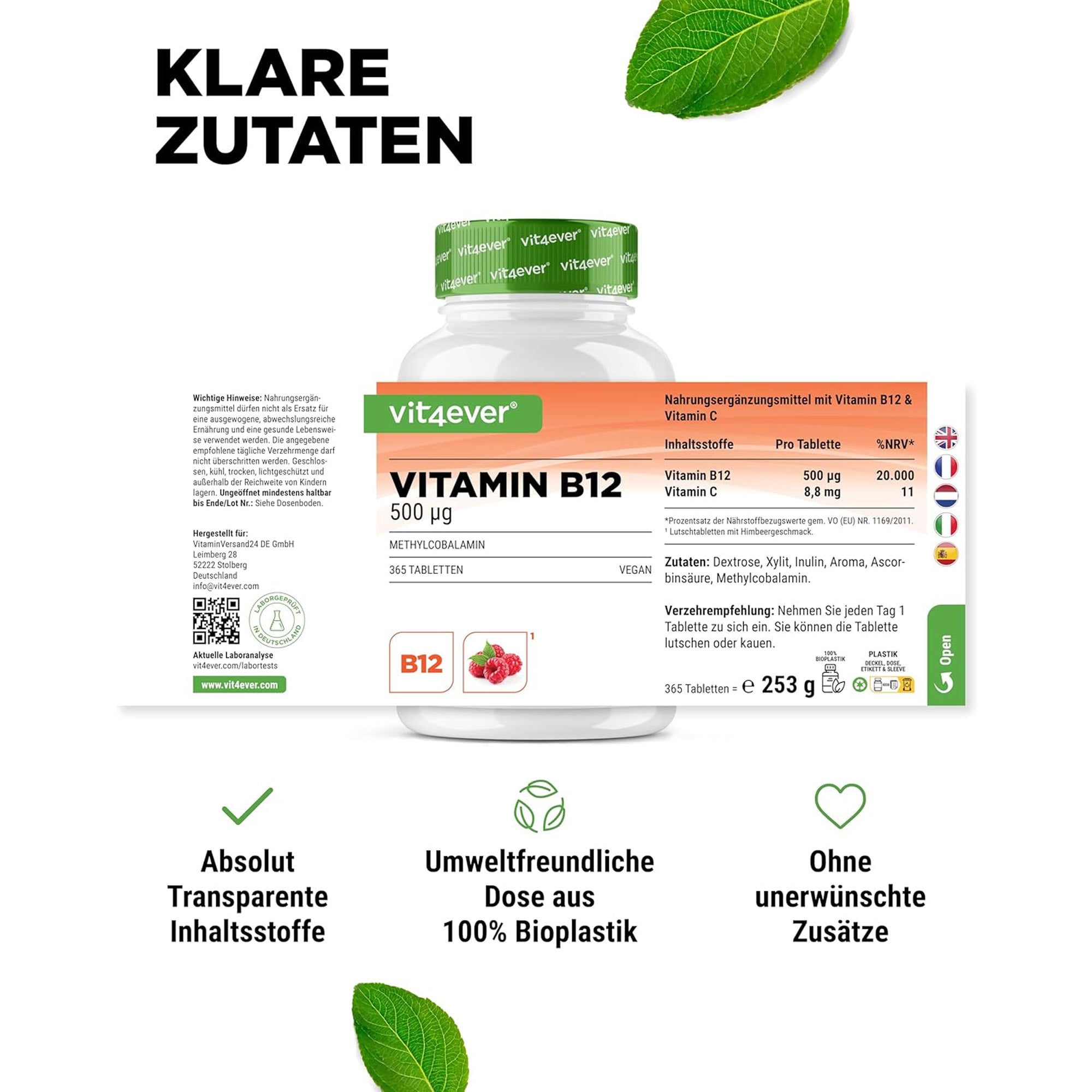 Vitamine B12 500 µg (Methylcobalamine) | 365 zuigtabletten | Vit4ever
