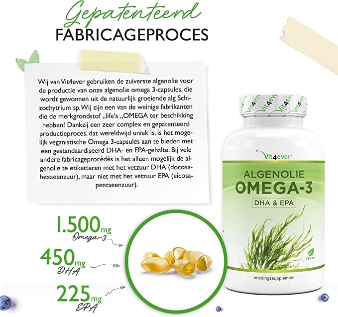 Algen olie Omega 3 | DHA & EPA | Met vitamine E | 1500mg | 120 Capsules | Vit4ever