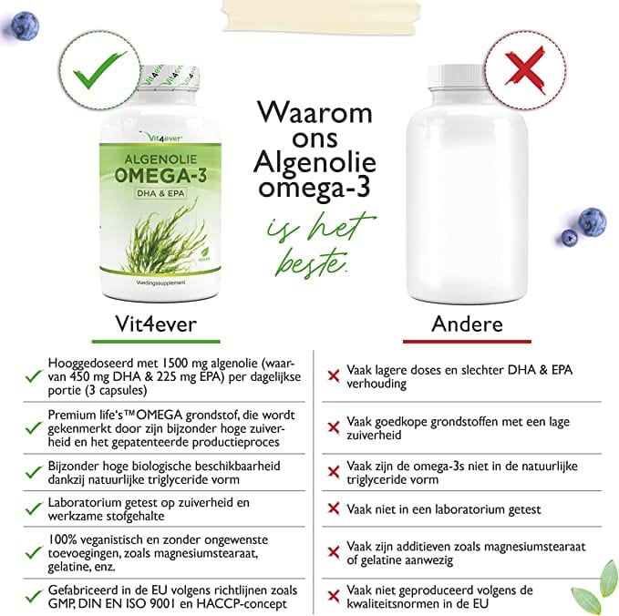 Algen olie Omega 3 | DHA & EPA | Met vitamine E | 1500mg | 120 Capsules | Vit4ever