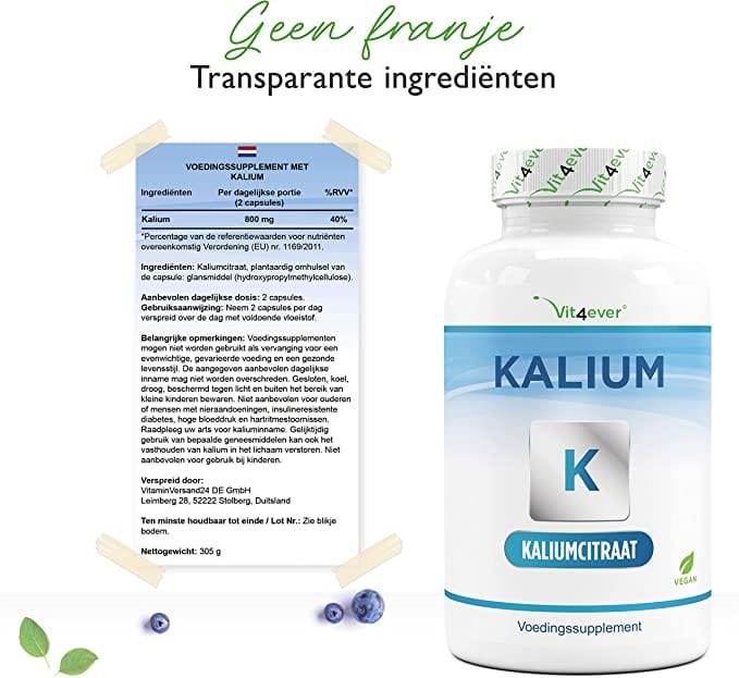 Kalium | Vegan Kaliciumcitraat | 800mg | 240 Capsules | Vit4ever