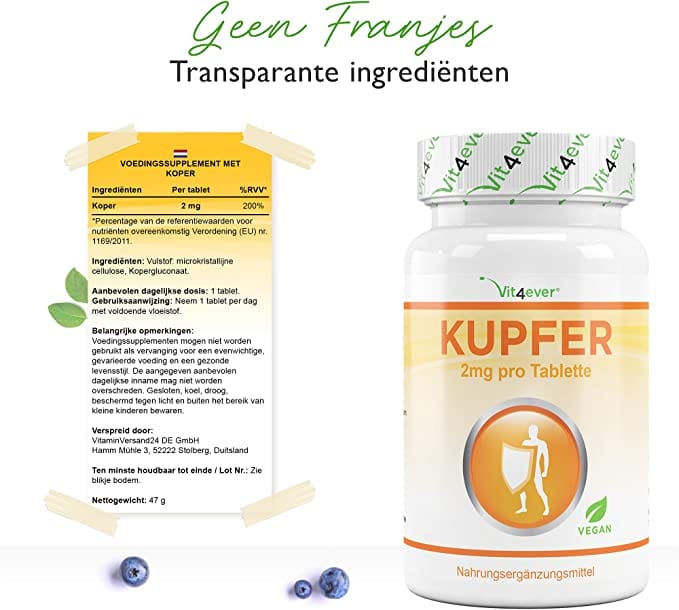 Koper | Kopergluconaat | 2mg | 365 Tabletten | Vit4ever