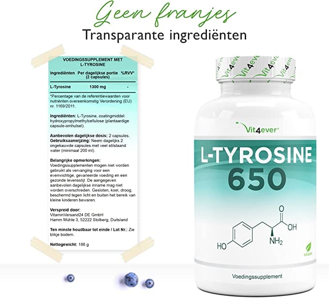 L-tyrosin | 650mg | 240 Vegetarische capsules | Vit4ever