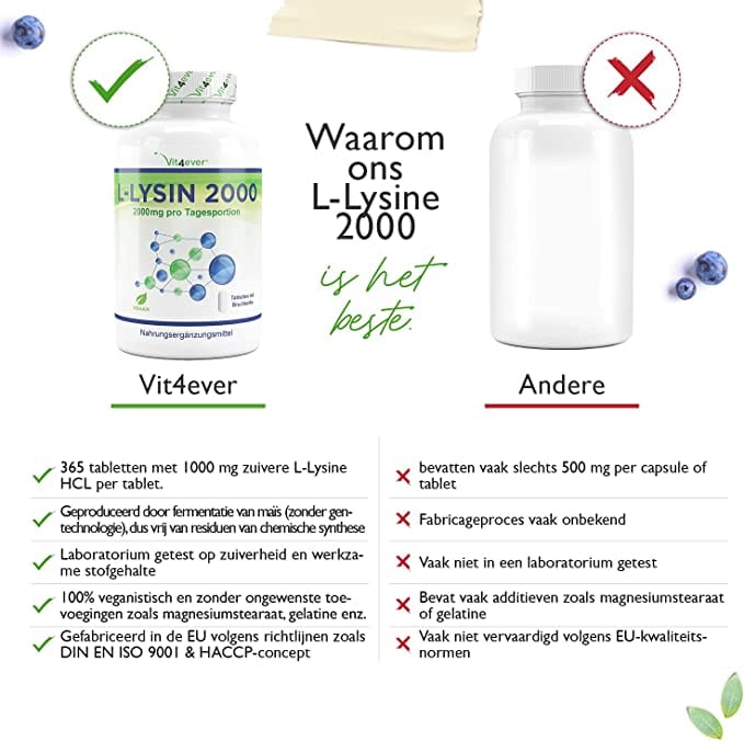 L-Lysine 2000 | 1000mg | 365 Tabletten | Vit4ever